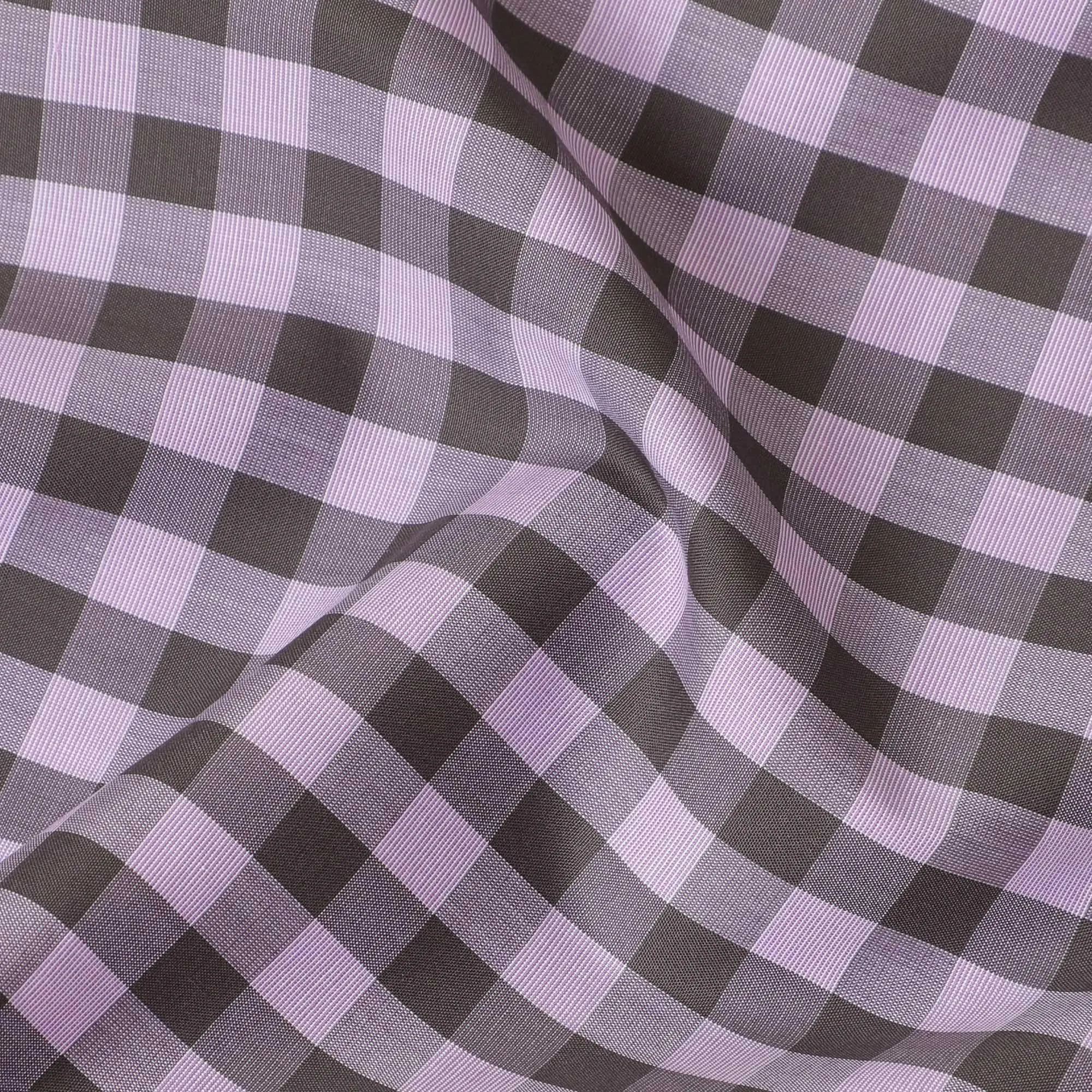 Baby pink Premium Italian 100% cotton shirting fabric with pale brown and brown print in checks design-D10822
