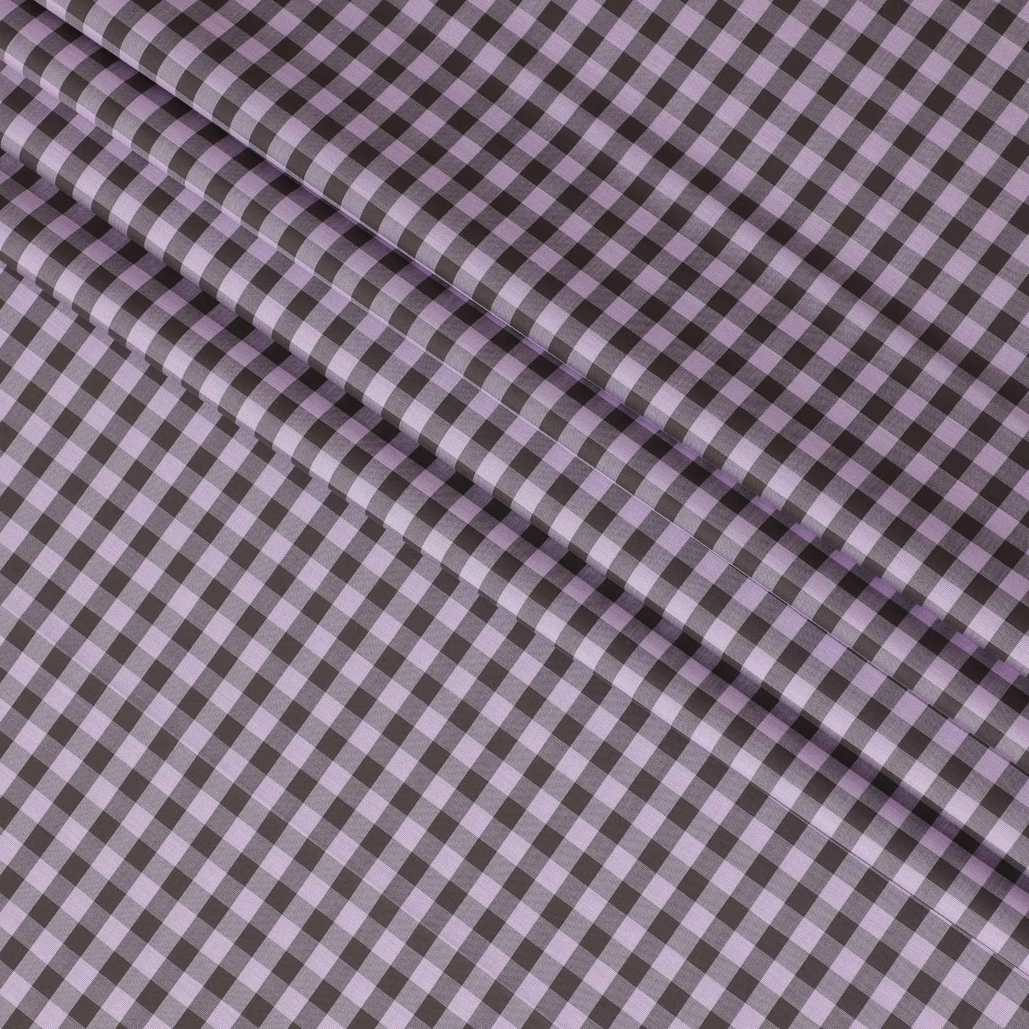 Baby pink Premium Italian 100% cotton shirting fabric with pale brown and brown print in checks design-D10822