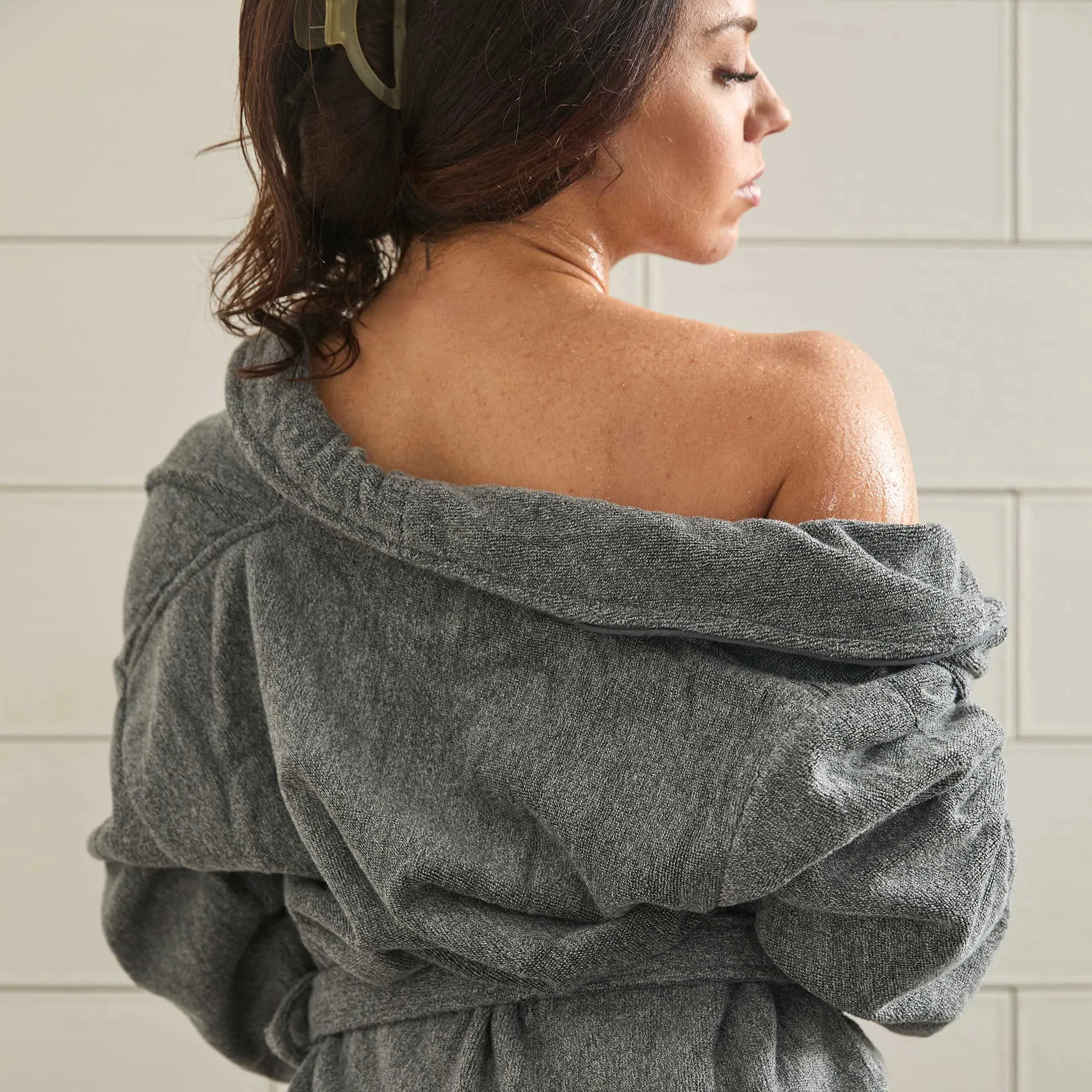 Bamboo Cotton Bath Robe from BedVoyage Melange Viscose  - Charcoal