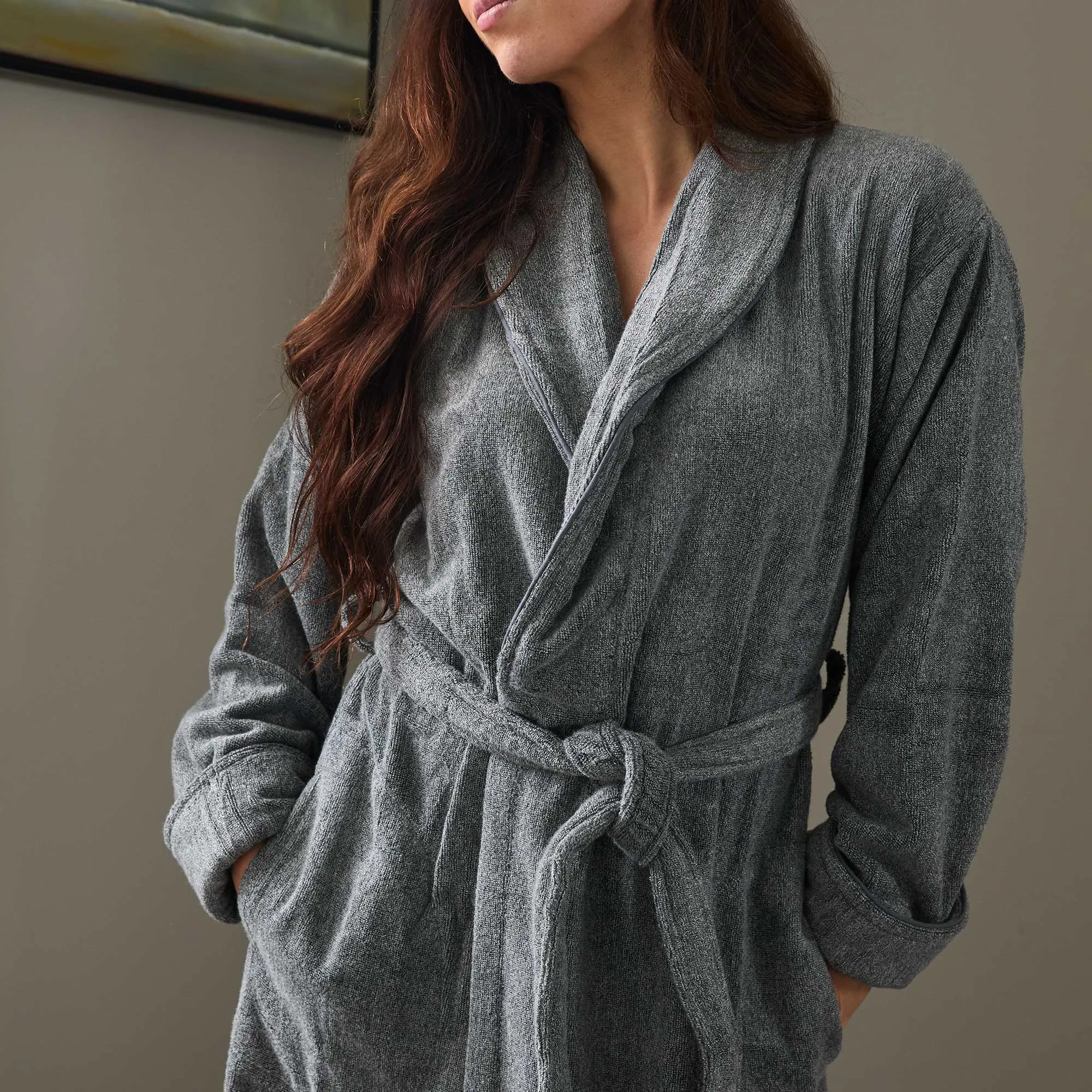 Bamboo Cotton Bath Robe from BedVoyage Melange Viscose  - Charcoal
