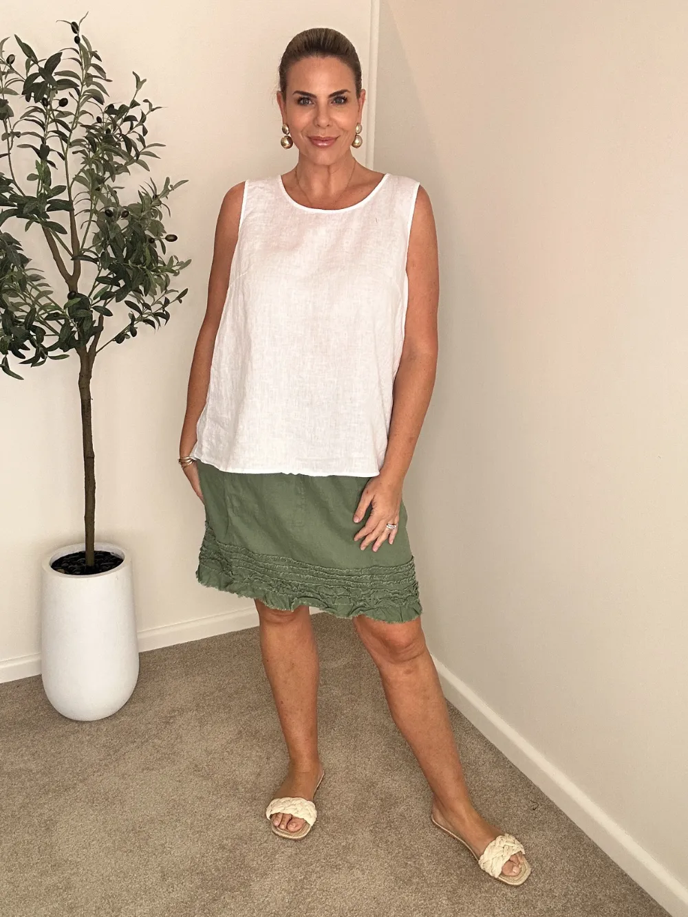 Bianca Linen Button Tank Top - White
