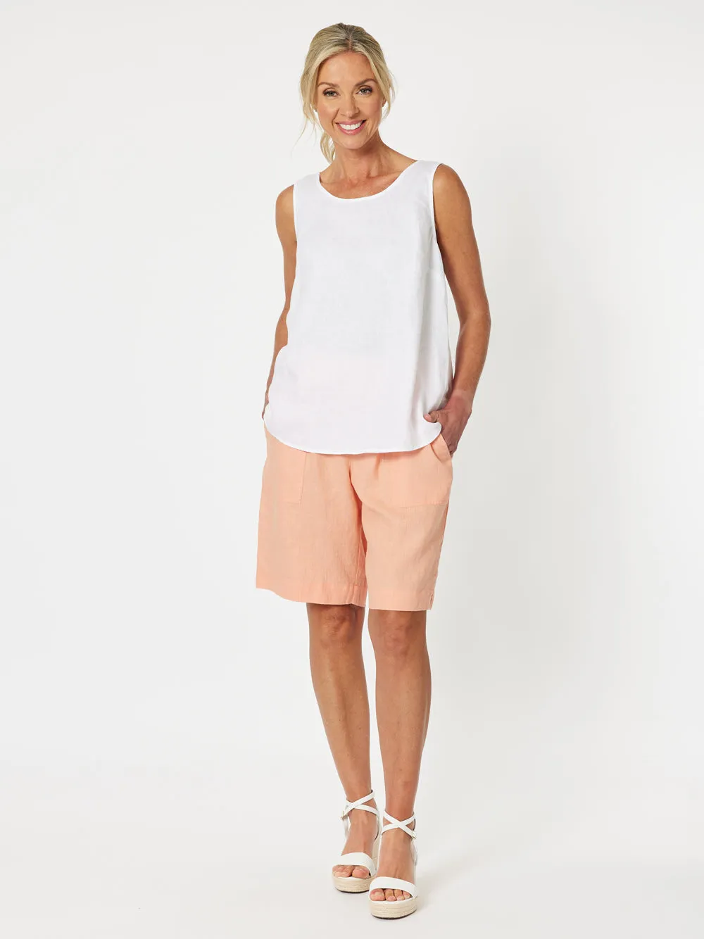 Bianca Linen Button Tank Top - White