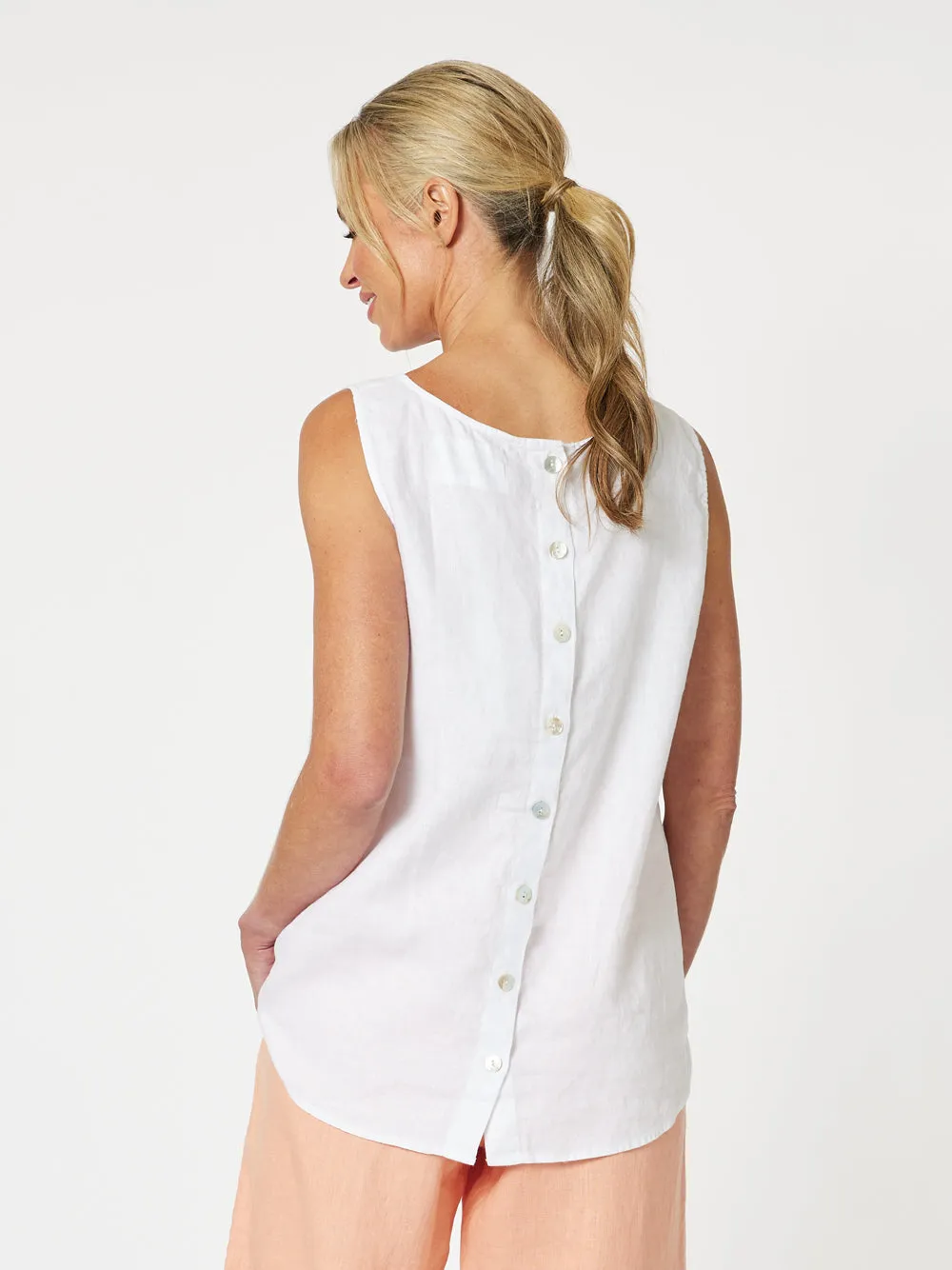Bianca Linen Button Tank Top - White