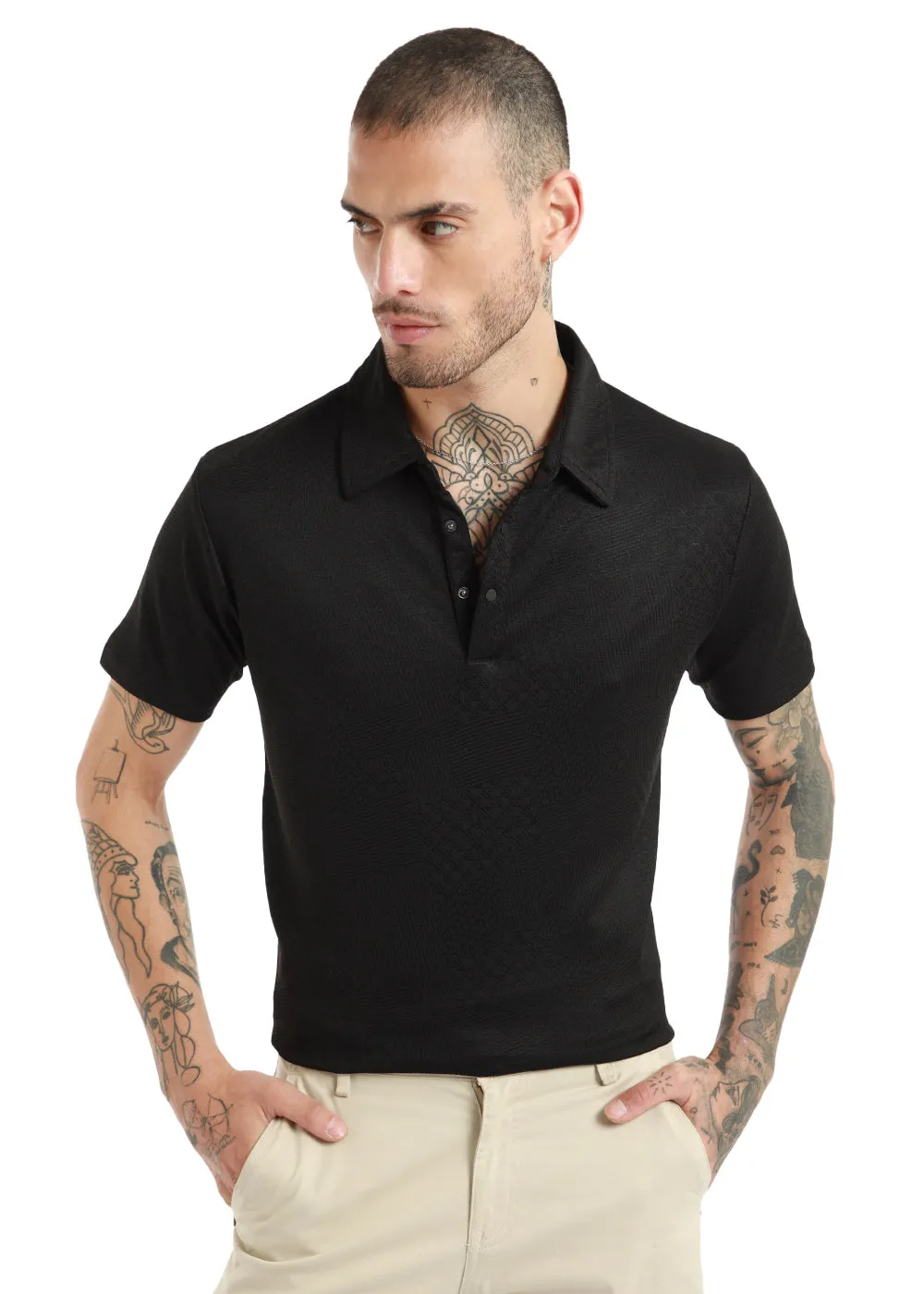 Black Structured Polo Tshirt