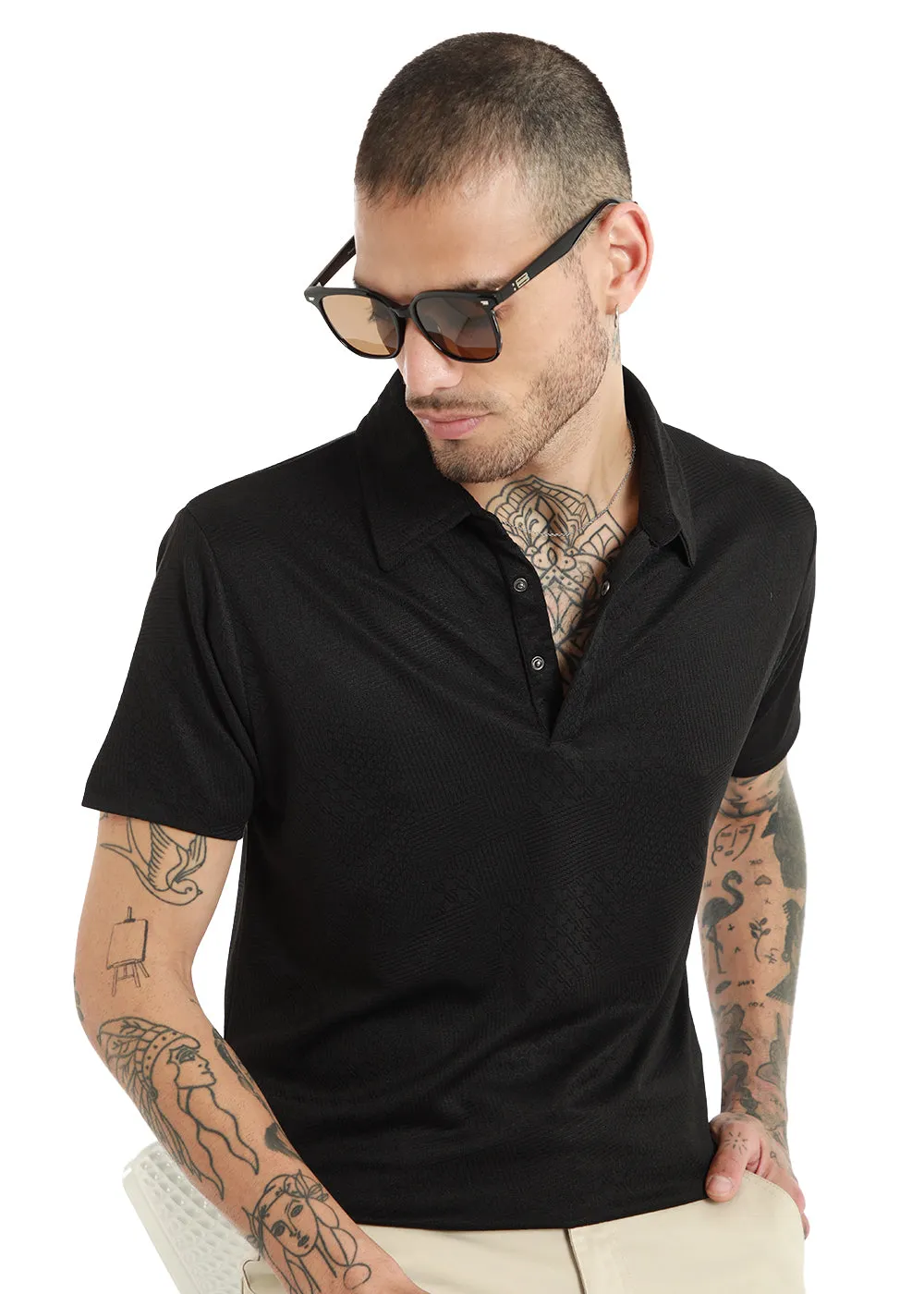 Black Structured Polo Tshirt