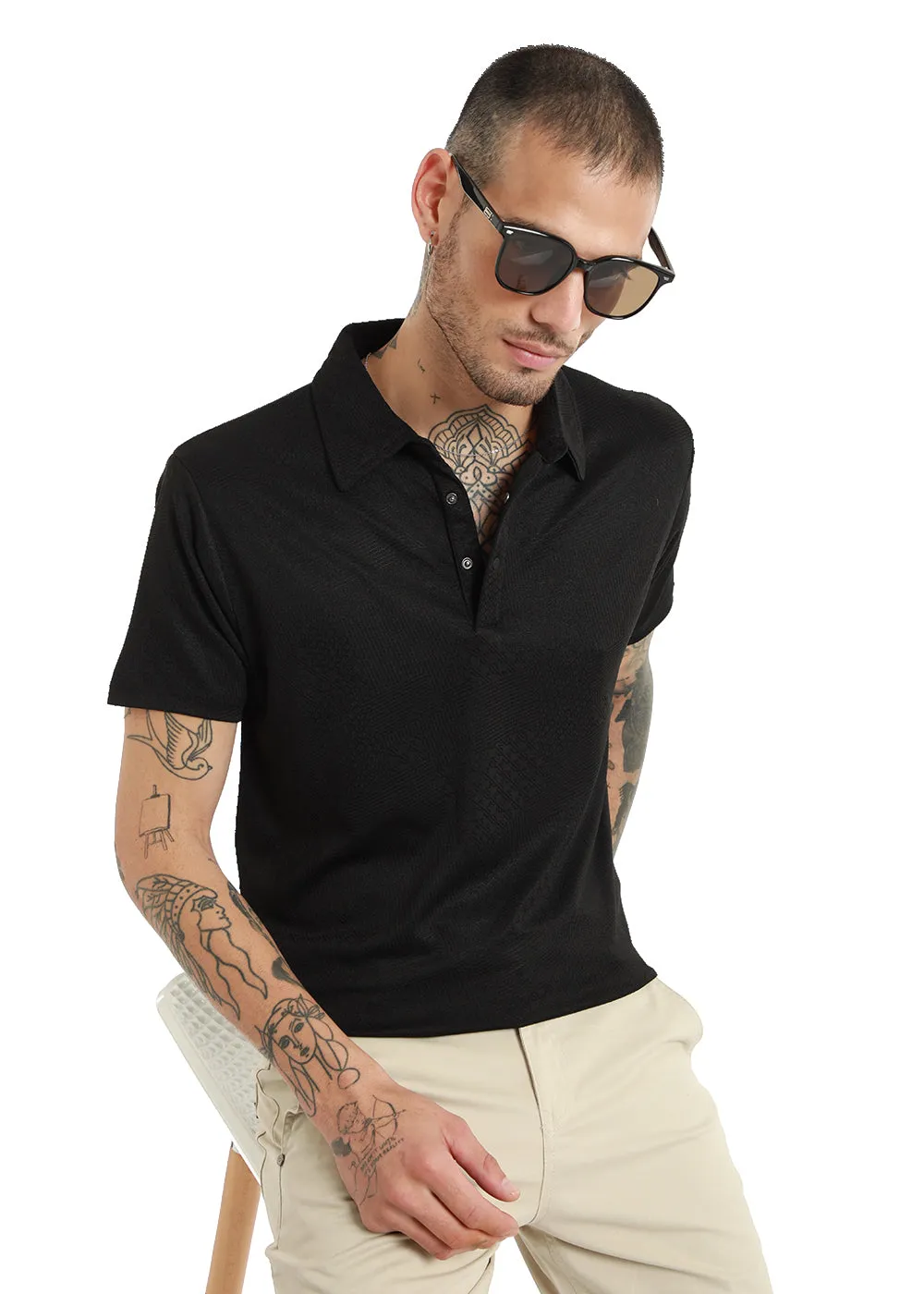 Black Structured Polo Tshirt