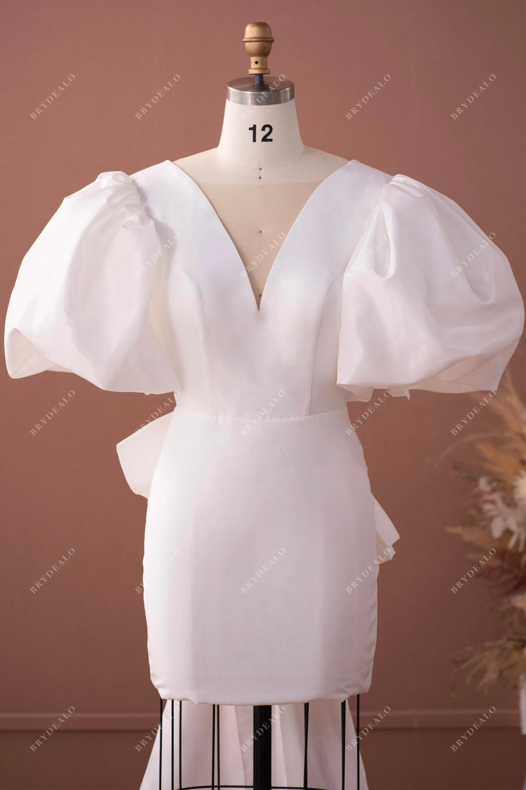 Bubble Sleeve Short Taffeta V-neck Bodycon Formal Dress