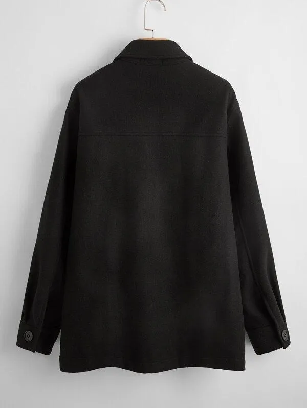 Button Front Pocket Patched Coat