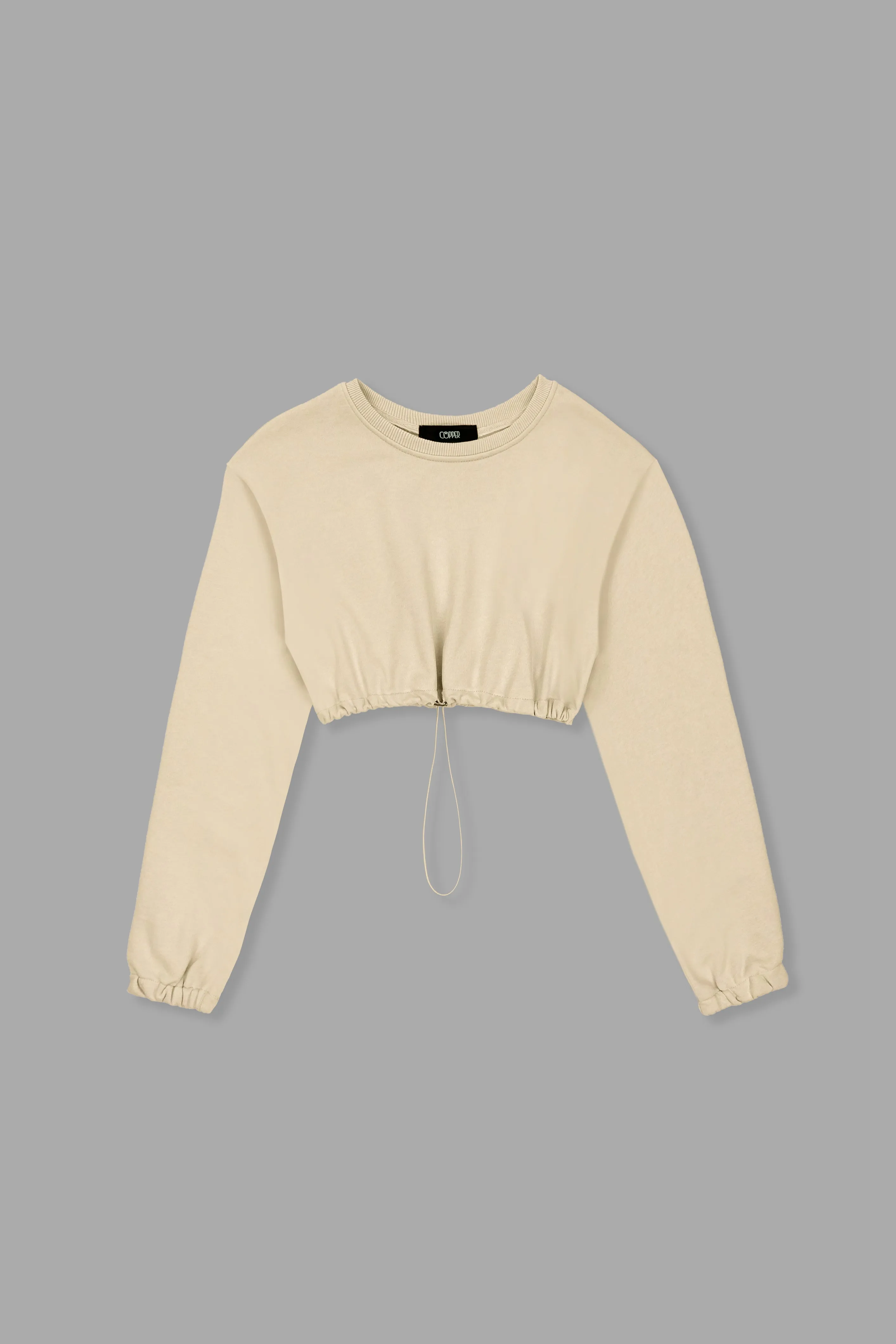 [EVERYDAY] Daily Basis Draw Cord Cropped Sweatshirt - Sahara