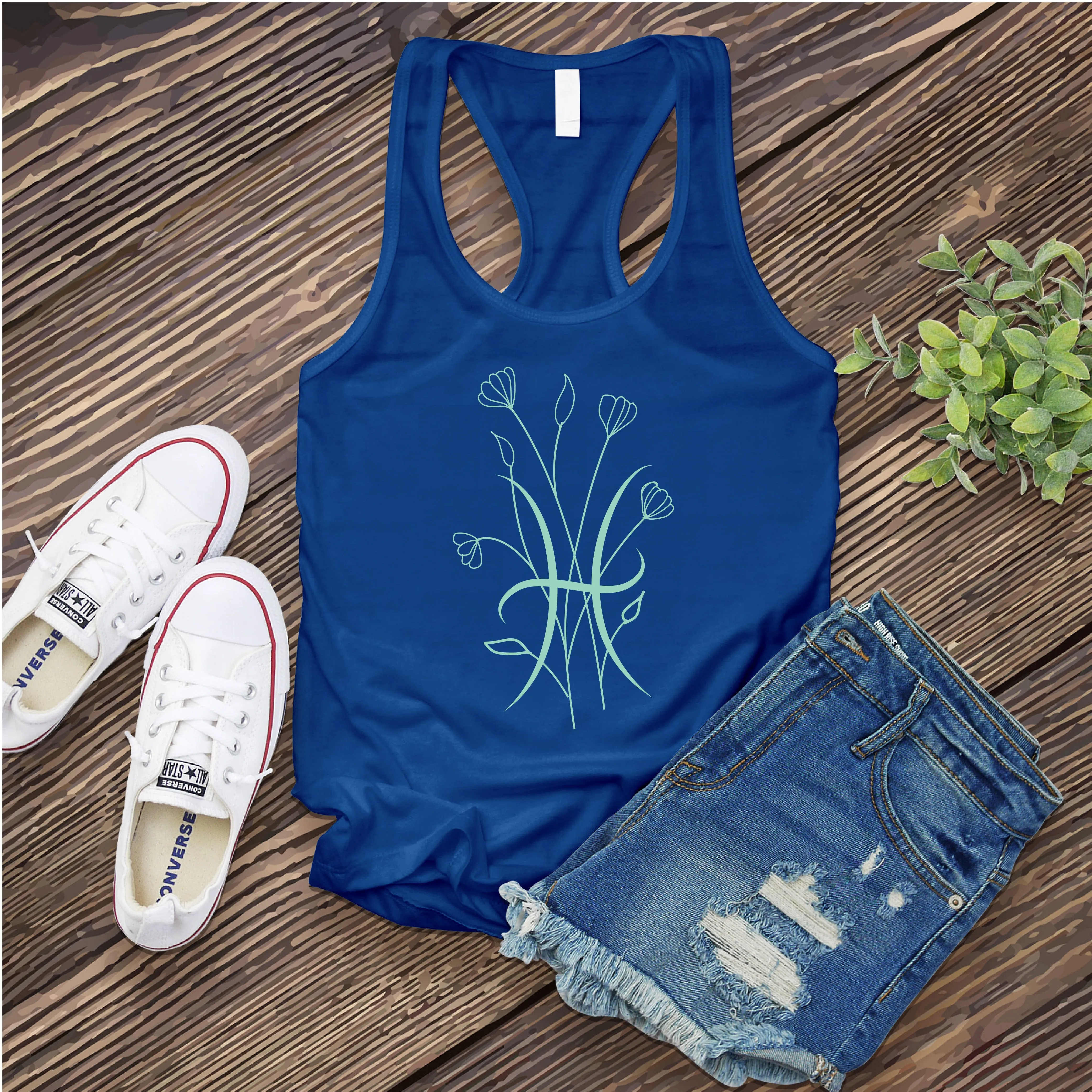 Floral Pisces Symbol Women's Tank Top