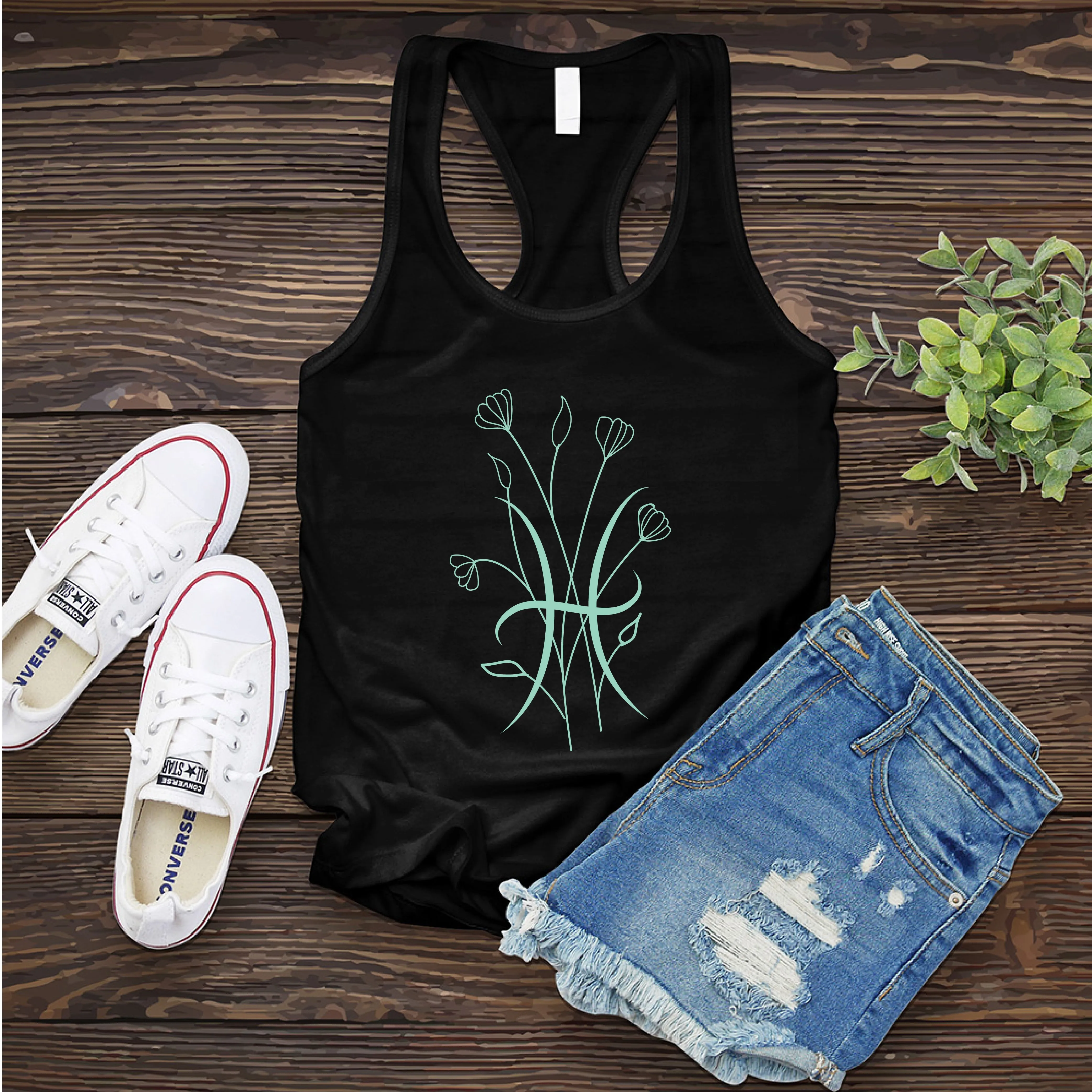 Floral Pisces Symbol Women's Tank Top