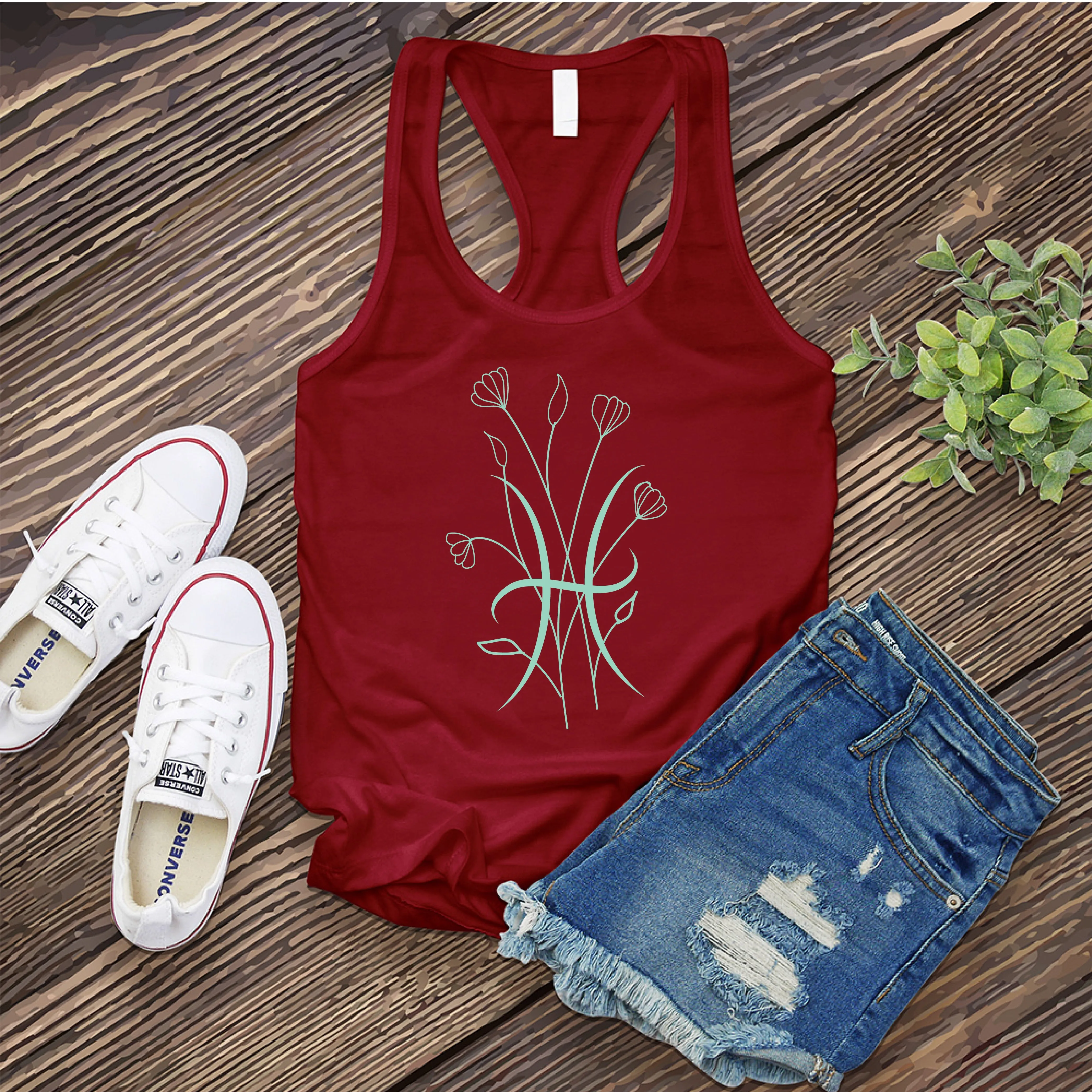 Floral Pisces Symbol Women's Tank Top