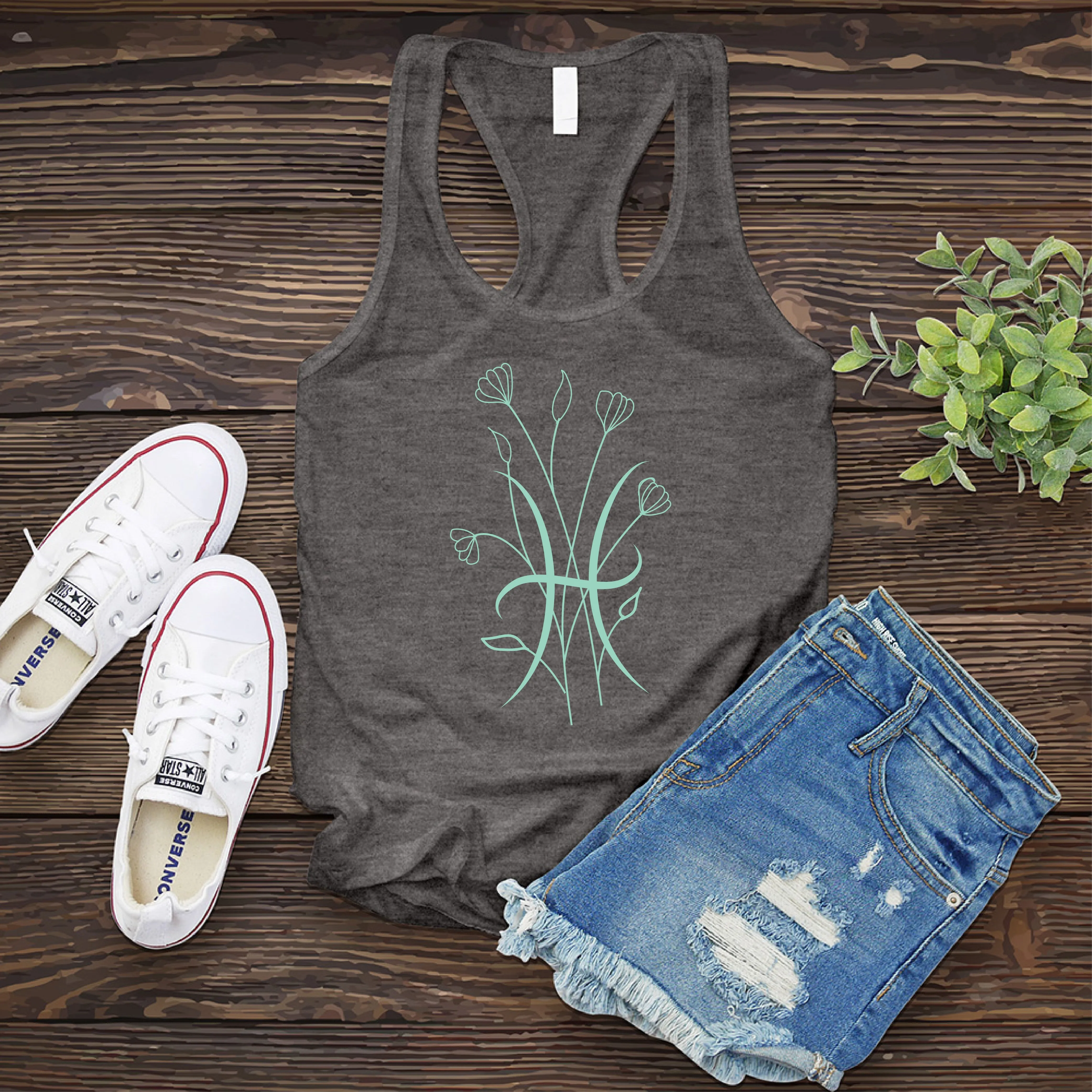 Floral Pisces Symbol Women's Tank Top
