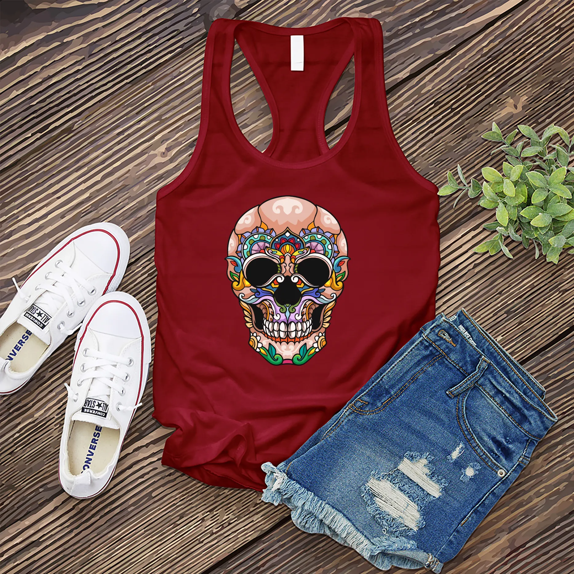 Full Color Halloween Skull Women's Tank Top