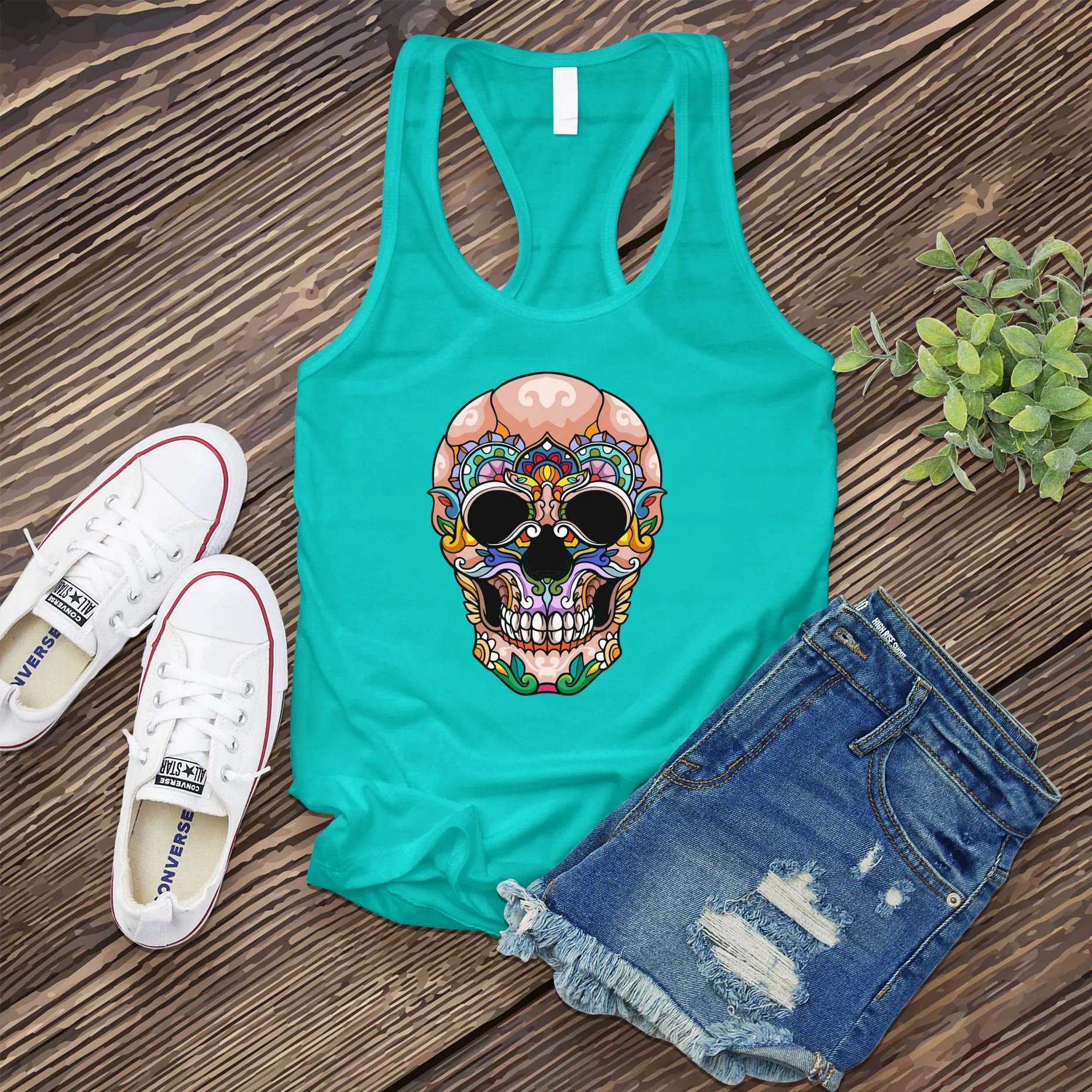 Full Color Halloween Skull Women's Tank Top