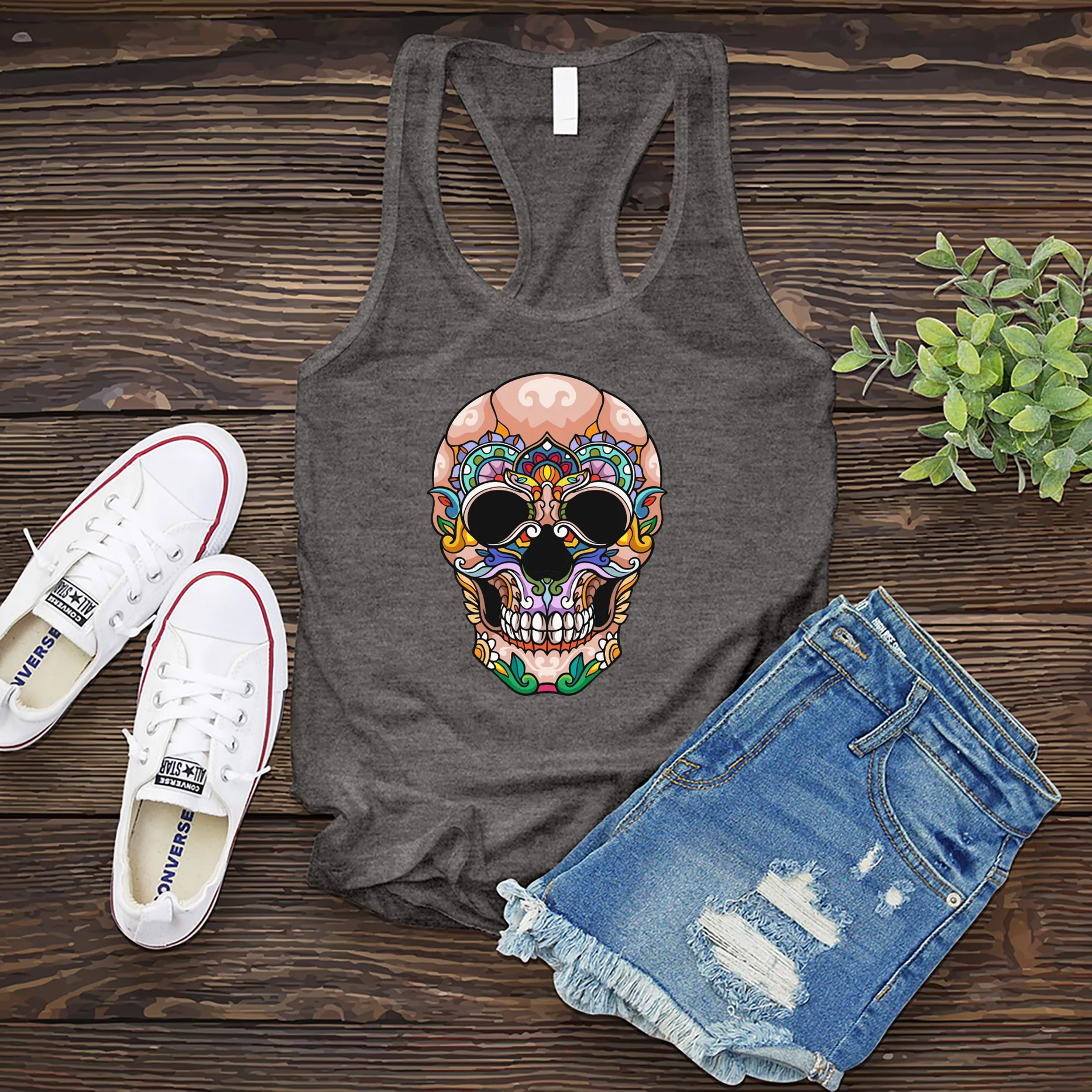Full Color Halloween Skull Women's Tank Top