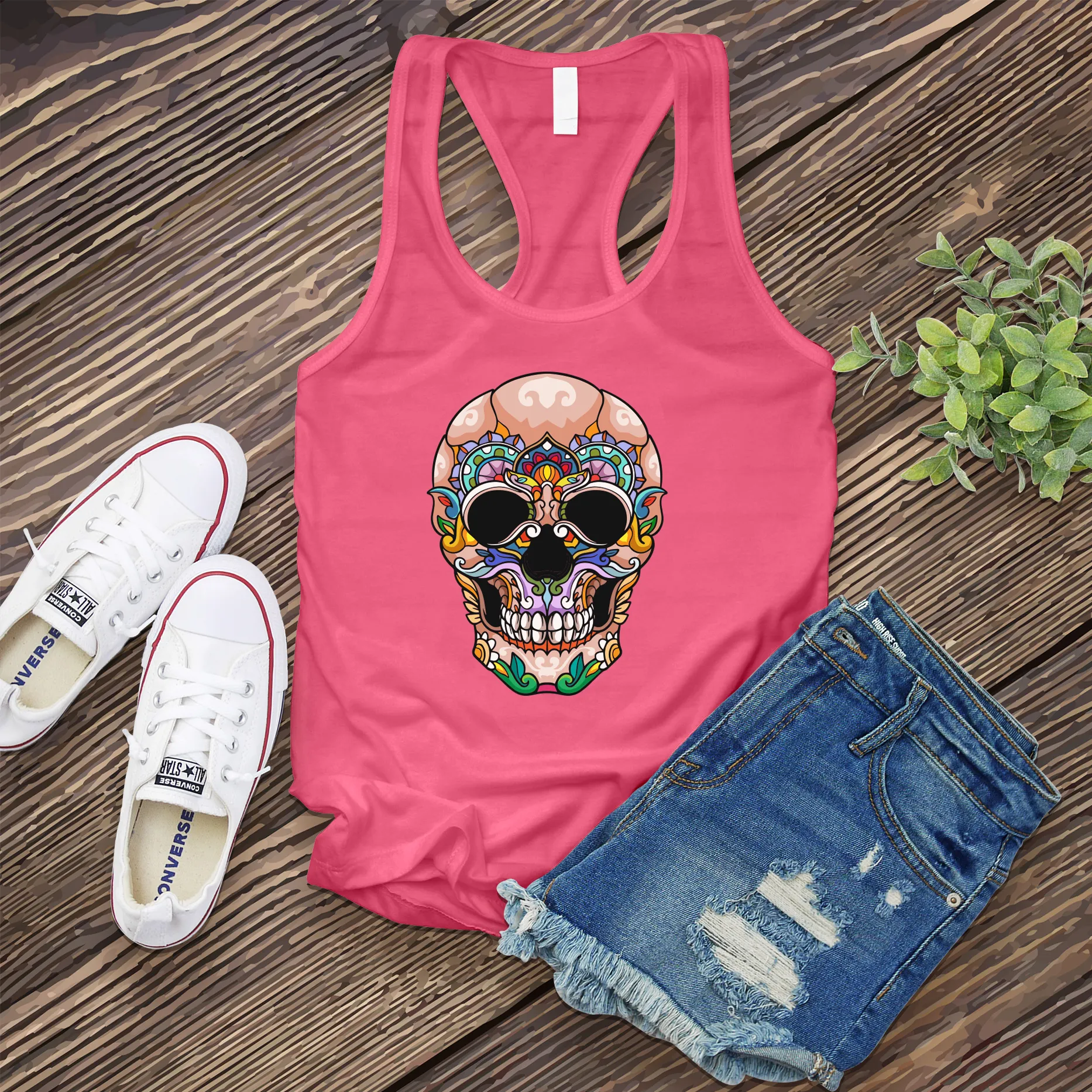 Full Color Halloween Skull Women's Tank Top