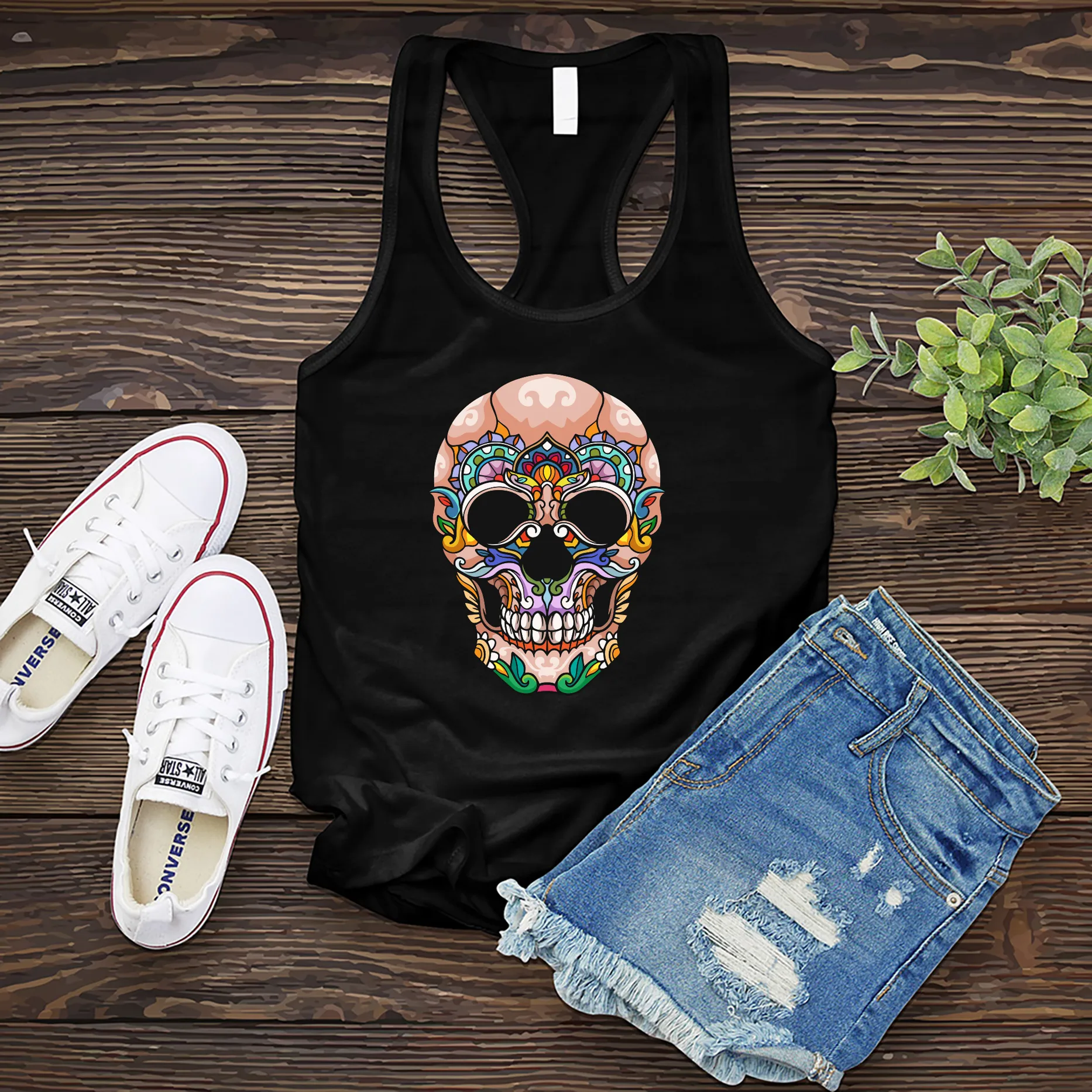 Full Color Halloween Skull Women's Tank Top