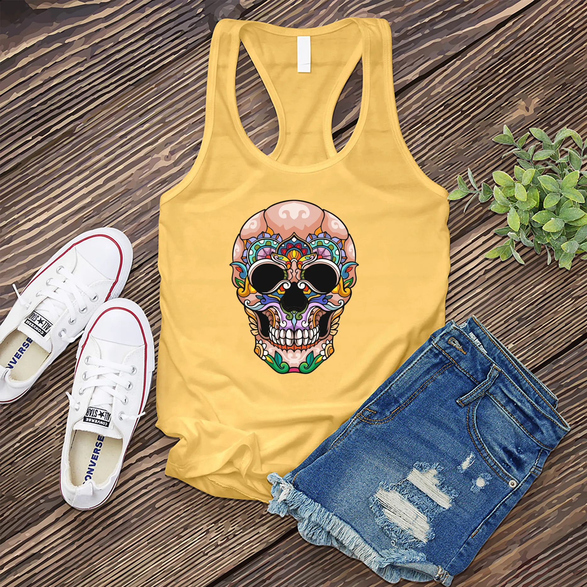 Full Color Halloween Skull Women's Tank Top