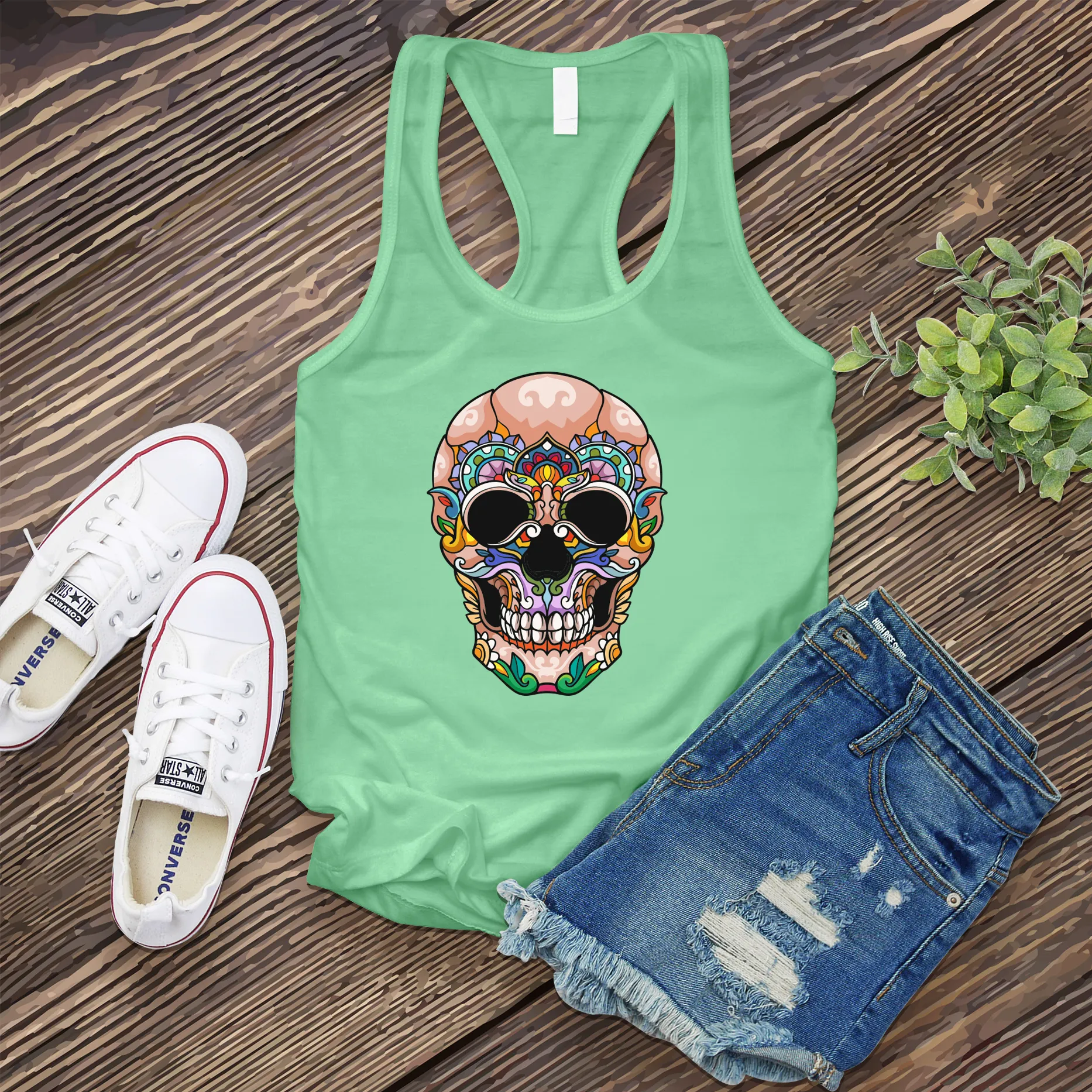Full Color Halloween Skull Women's Tank Top
