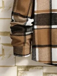 Homme  Plaid Flap Detail Drop Shoulder Overcoat Without Tee