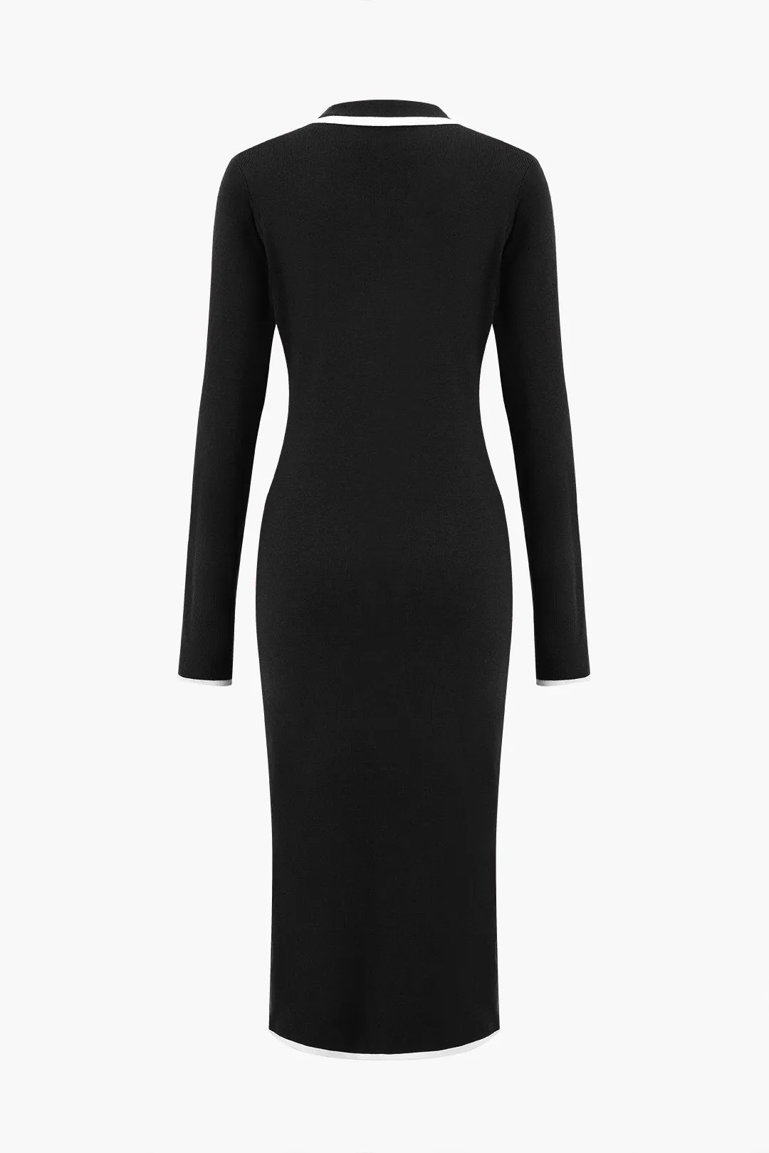 Knit Long Sleeve Button Pocket Dress
