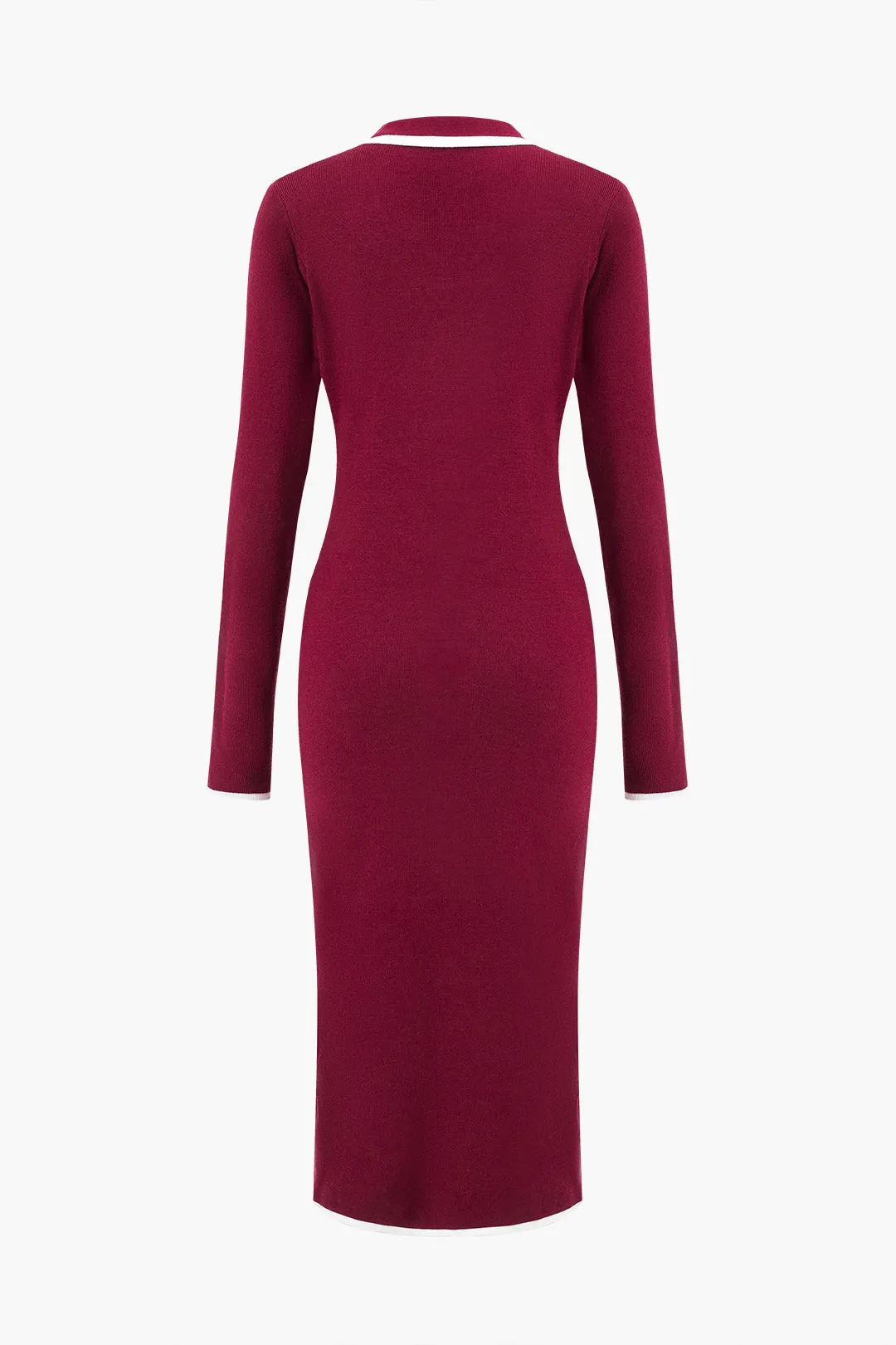 Knit Long Sleeve Button Pocket Dress