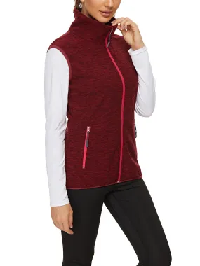 Ladies Sleeveless Jacket-🔥SO® Red with Light Red Zipper Fleece Outdoor Short Running Vest Fleece Vest Riding Vest Softshell Vest Sleeveless Jacket Lightweight Elegant Windproof Warm with Zip for Running Hiking Winter