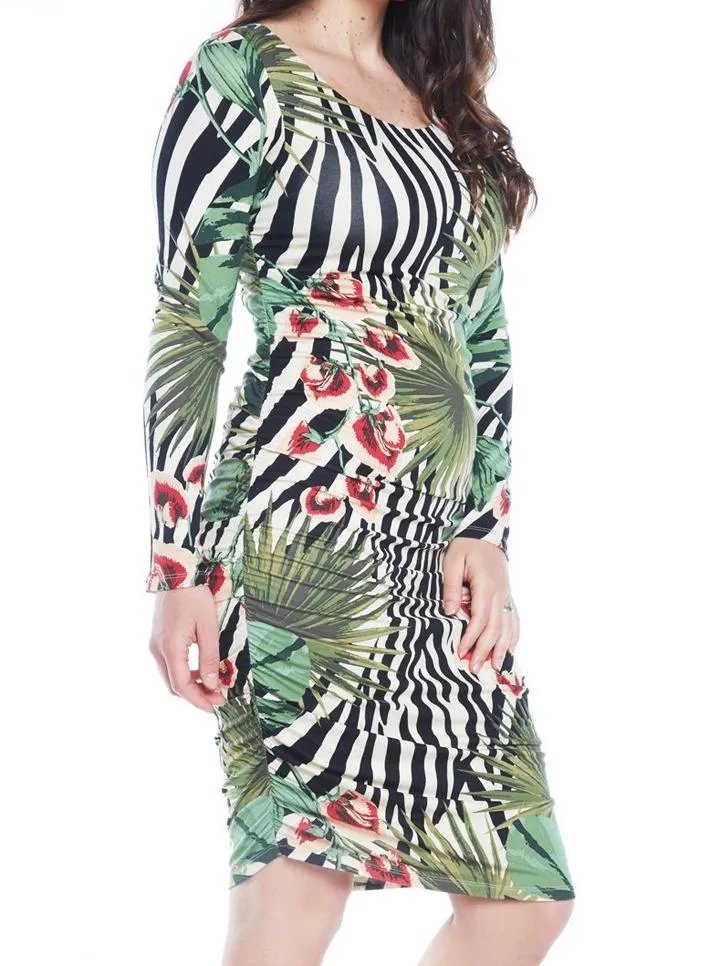 Maternity Bodycon Long Sleeve Print Dress - XS ONLY