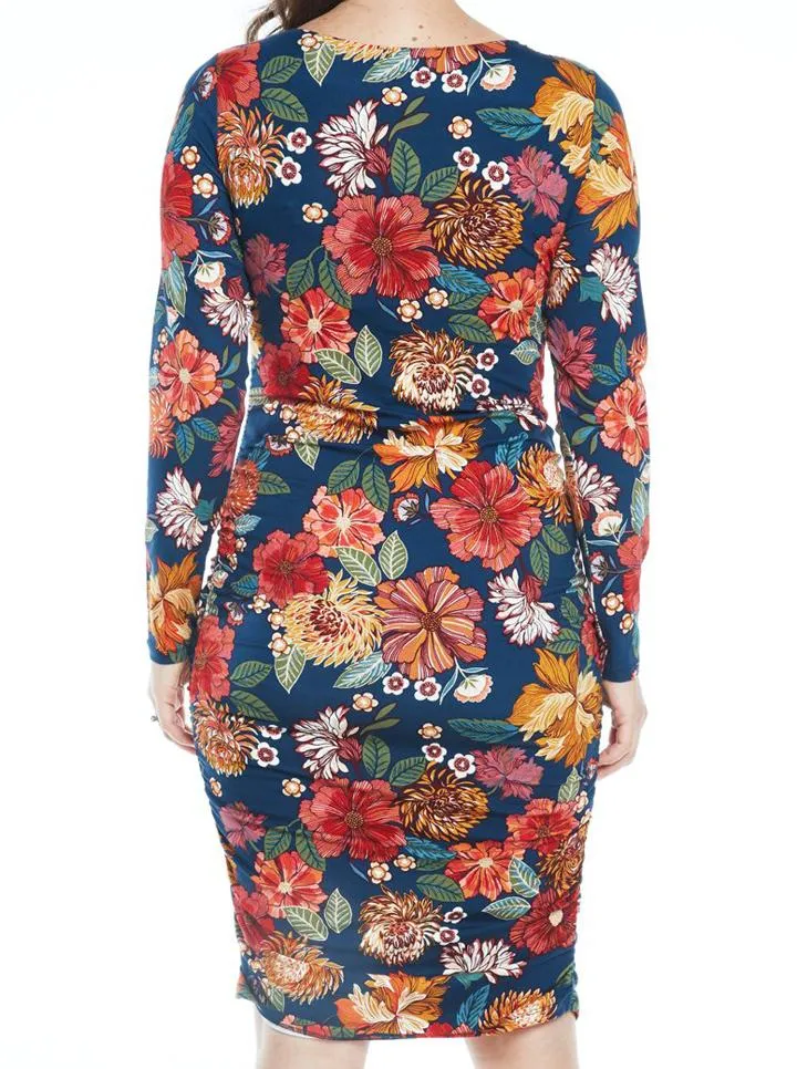 Maternity Bodycon Long Sleeve Print Dress - XS ONLY