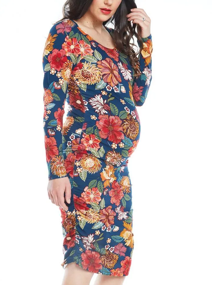 Maternity Bodycon Long Sleeve Print Dress - XS ONLY