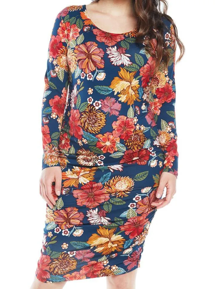 Maternity Bodycon Long Sleeve Print Dress - XS ONLY