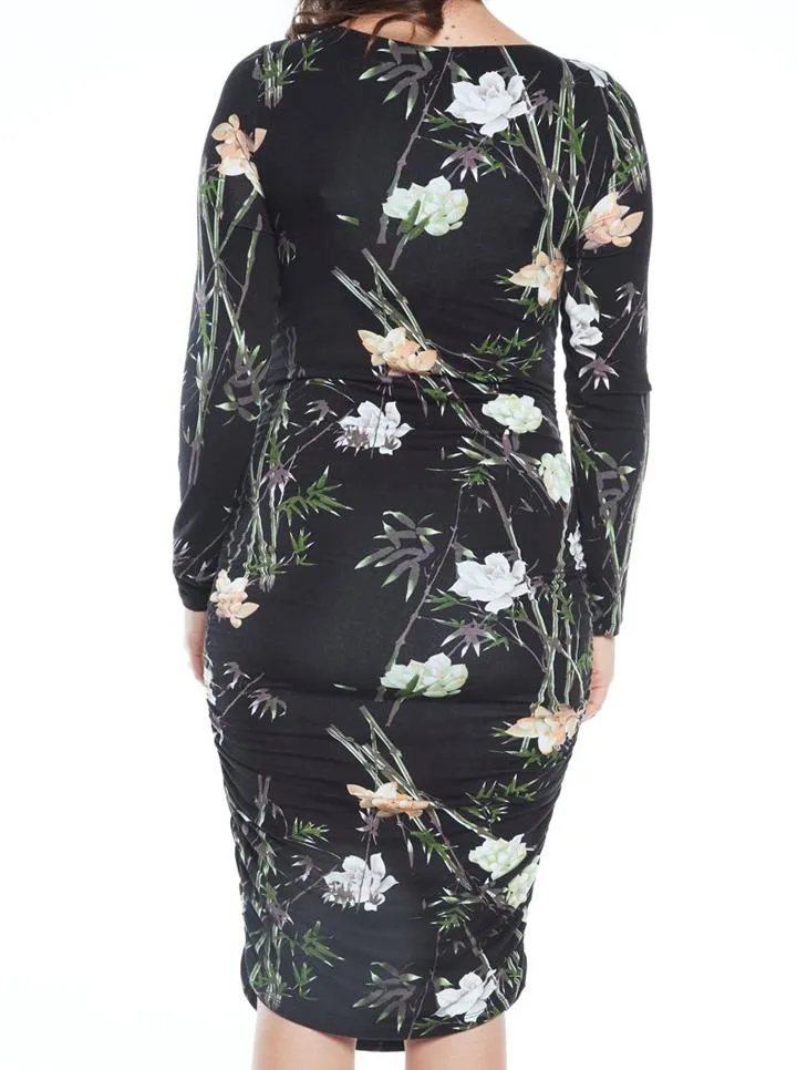 Maternity Bodycon Long Sleeve Print Dress - XS ONLY