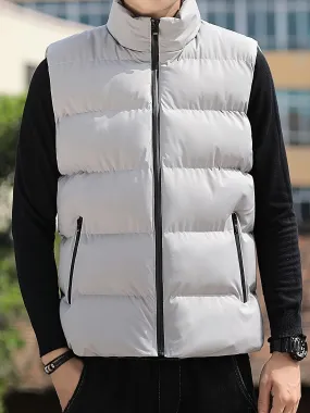 Men's Stand-up Collar Shoulder Sleeveless Vest,Warm Simple Windproof Jacket