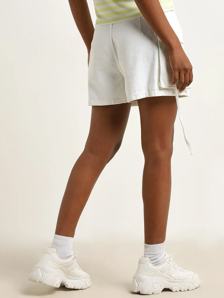 Nuon White Cargo-Style High-Rise Denim Shorts