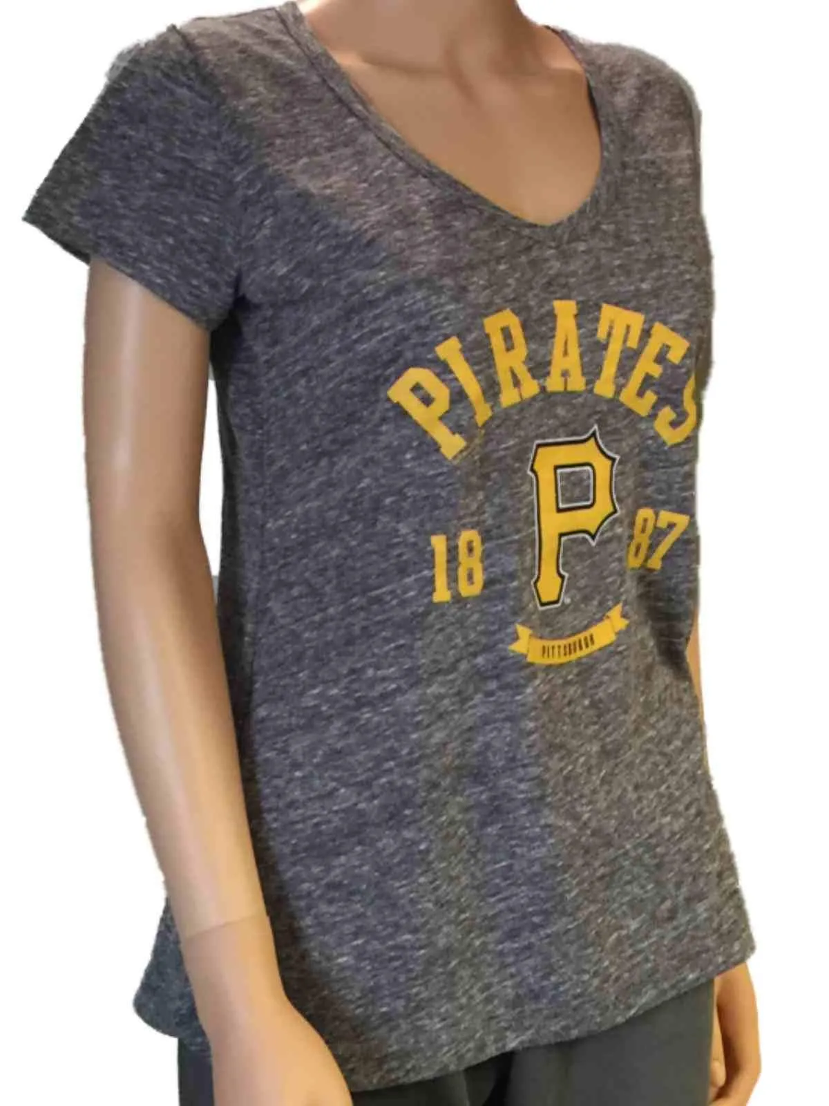 Pittsburgh Pirates SAAG Women Gray Loose Fit Soft Baseball V-Neck T-Shirt