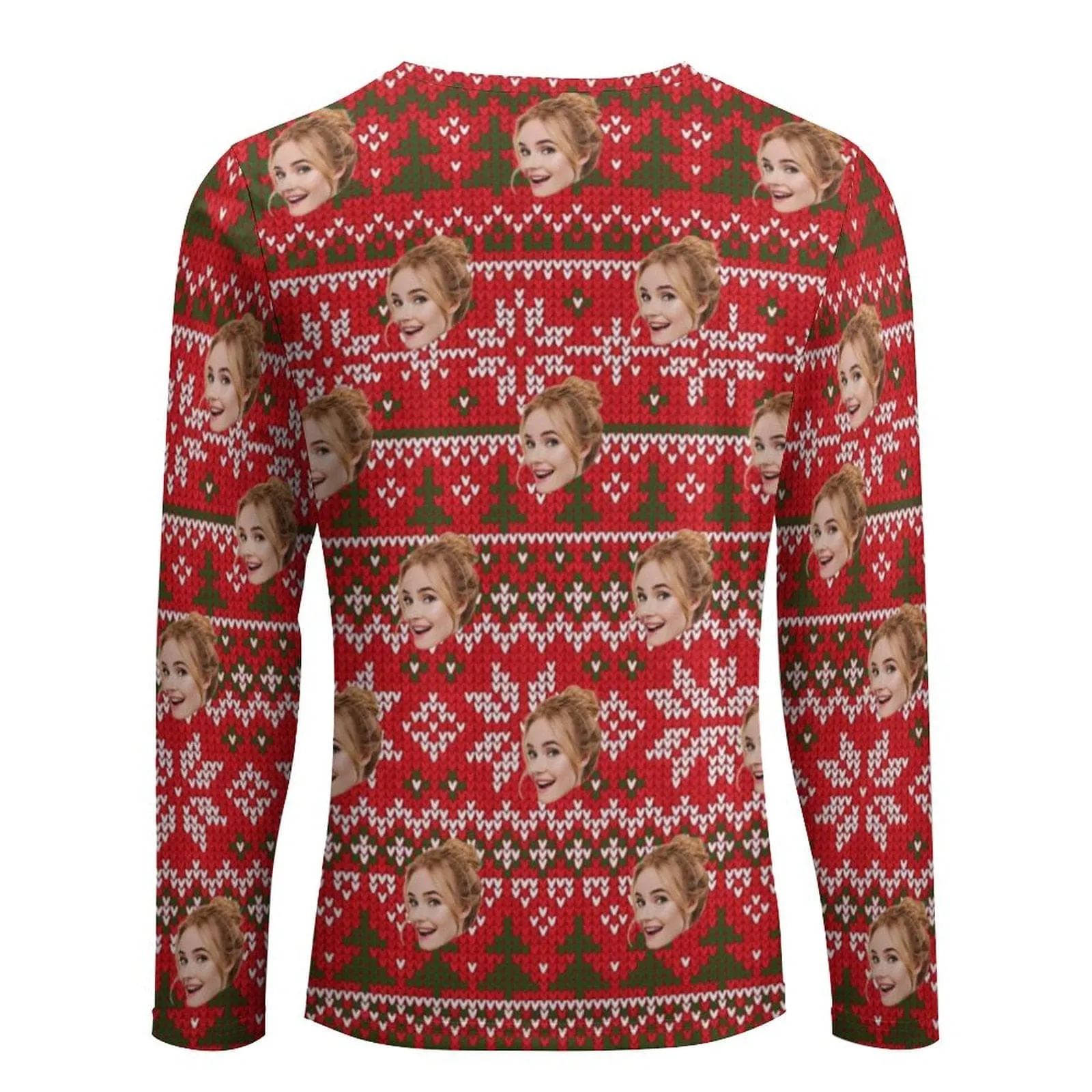 #Pocket Sweatshirt Personalized Face Red BackgroundTree Snowflake Ugly Men's Christmas Sweatshirts, Gift For Christmas Custom face Sweatshirt, Ugly Couple Sweatshirts