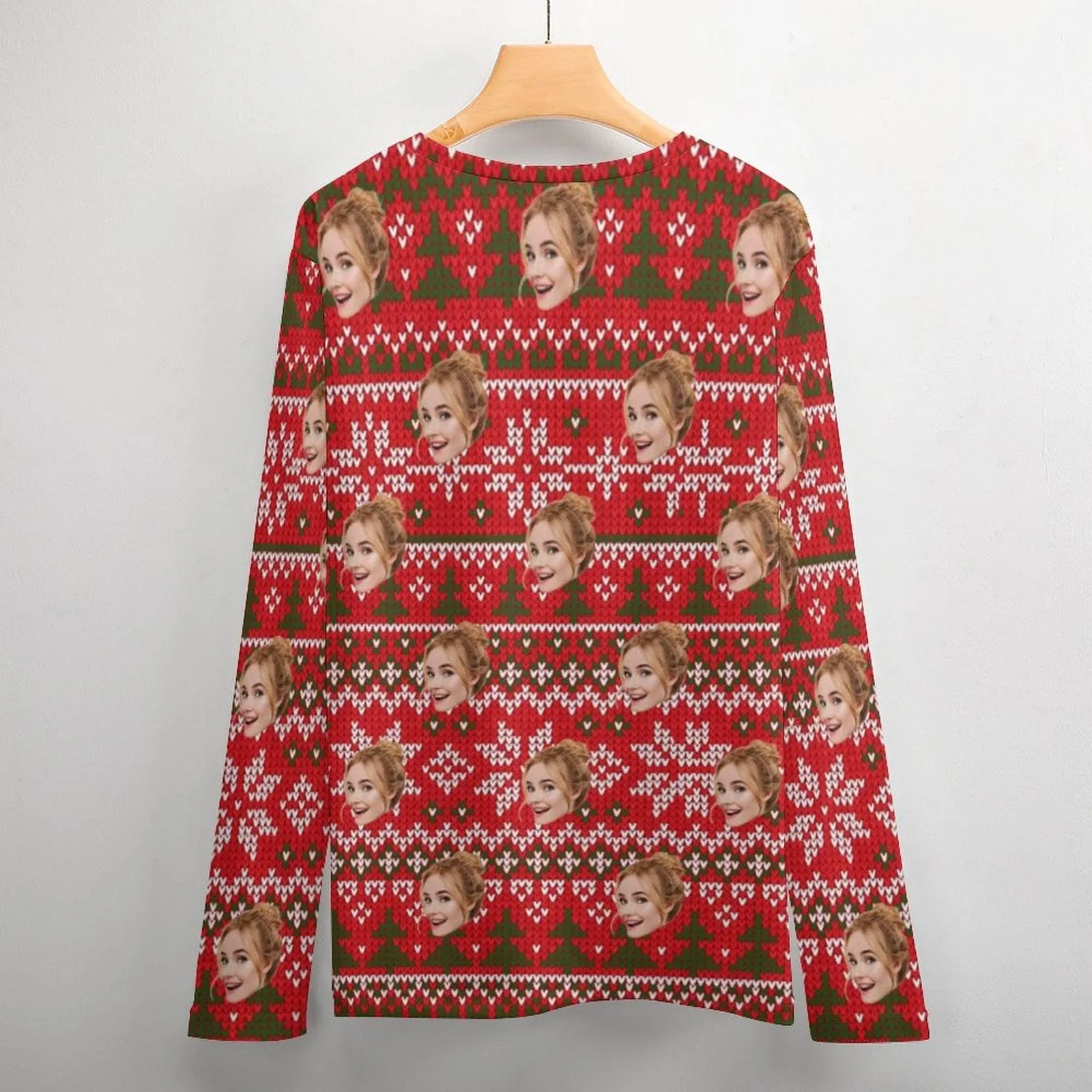 #Pocket Sweatshirt Personalized Face Red BackgroundTree Snowflake Ugly Men's Christmas Sweatshirts, Gift For Christmas Custom face Sweatshirt, Ugly Couple Sweatshirts