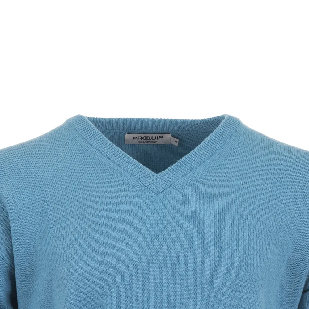 ProQuip Lambswool Water Repellent V Neck Golf Sweater - Aqua