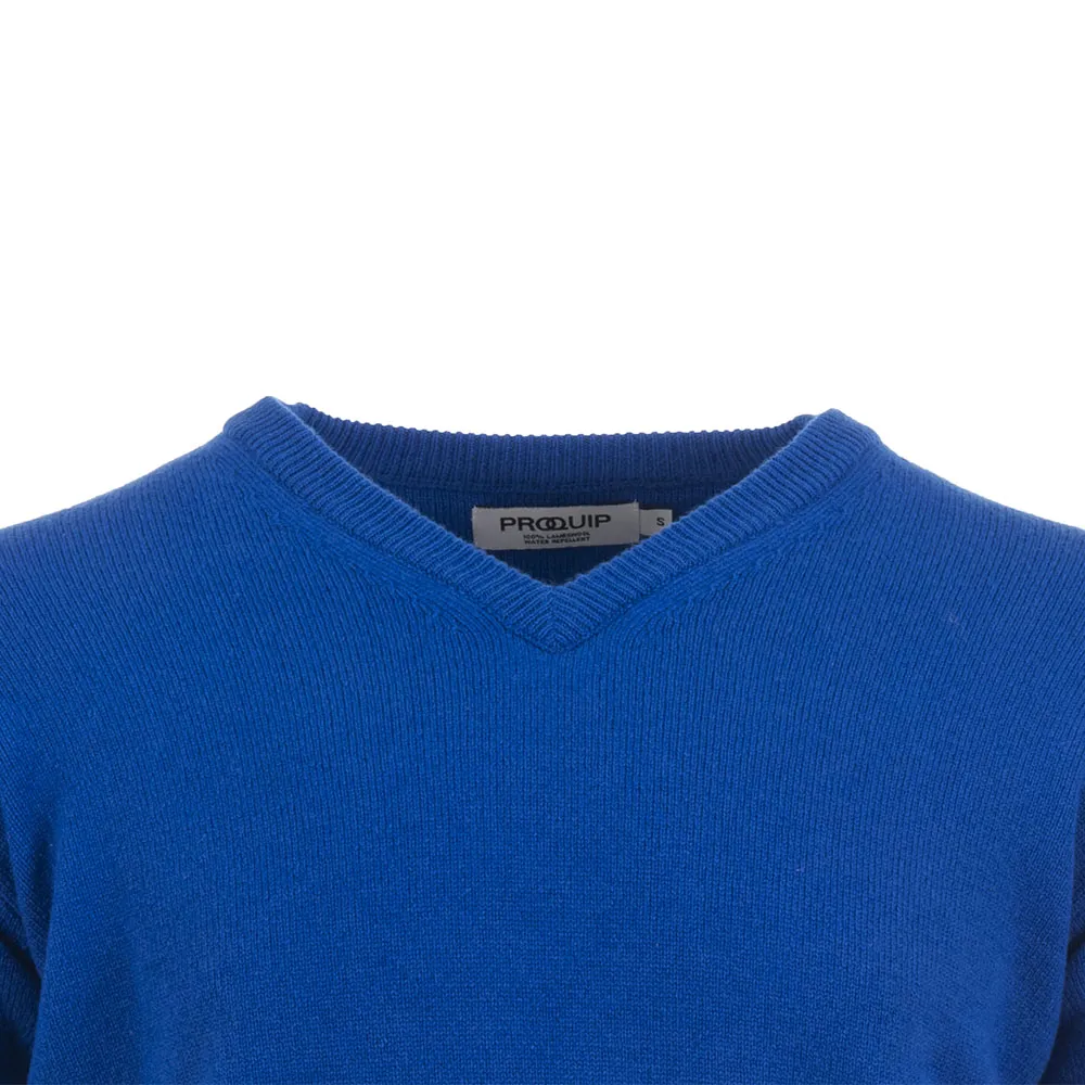 ProQuip Lambswool Water Repellent V Neck Golf Sweater - Electric Blue