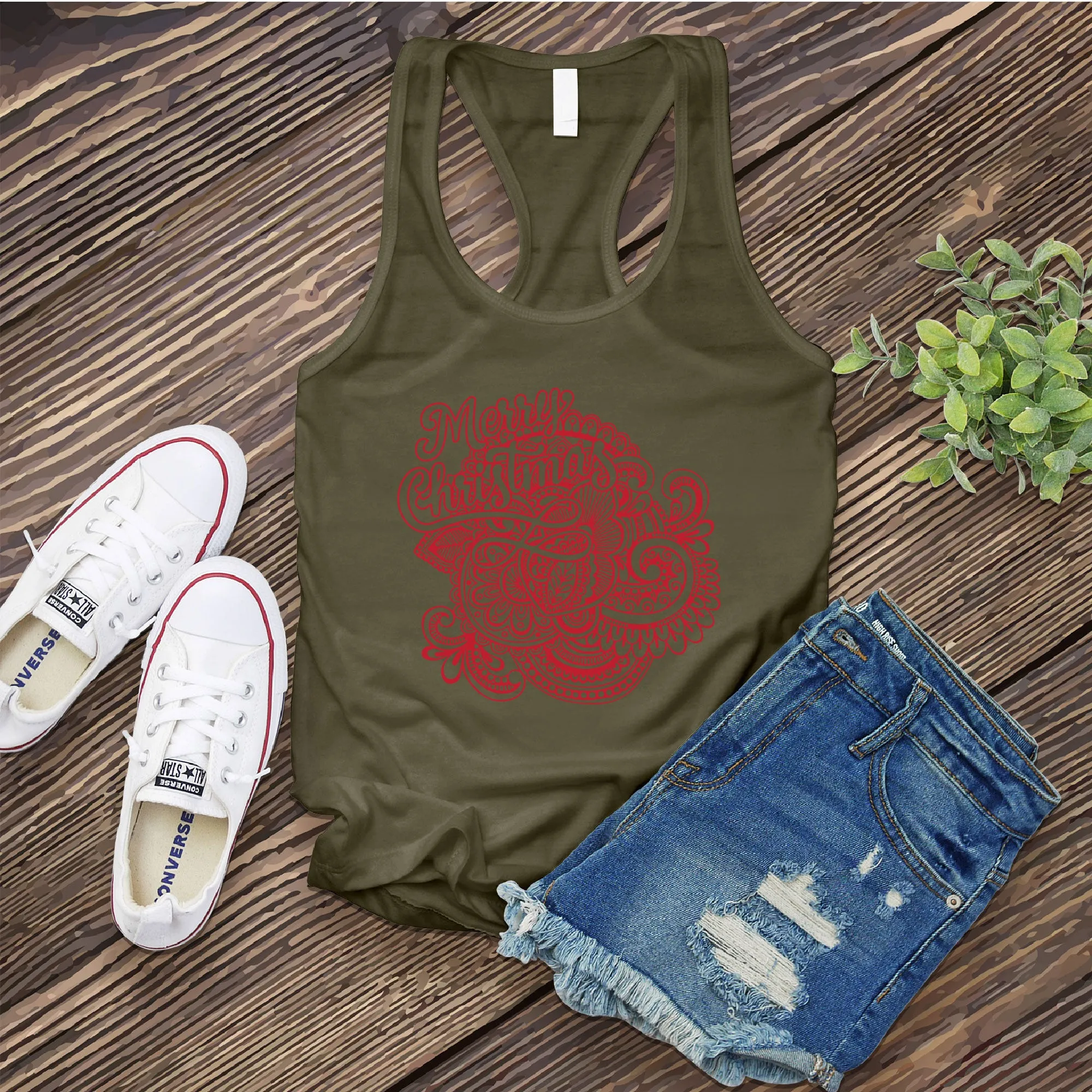 Red Merry Christmas Mandala Women's Tank Top