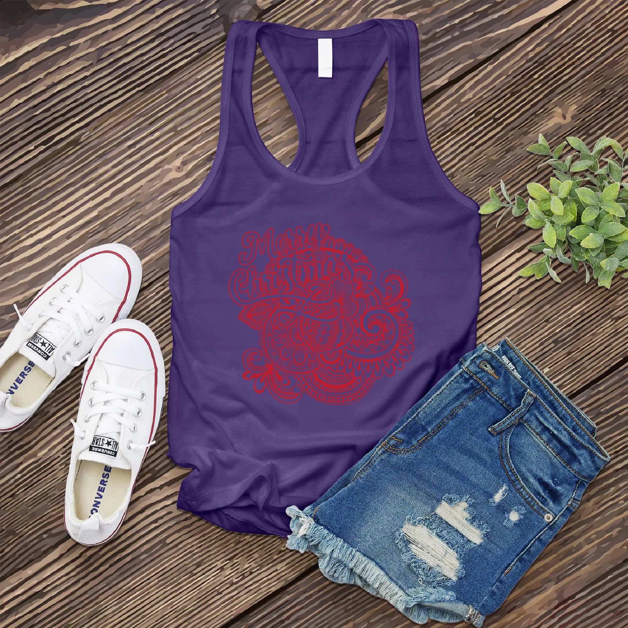 Red Merry Christmas Mandala Women's Tank Top