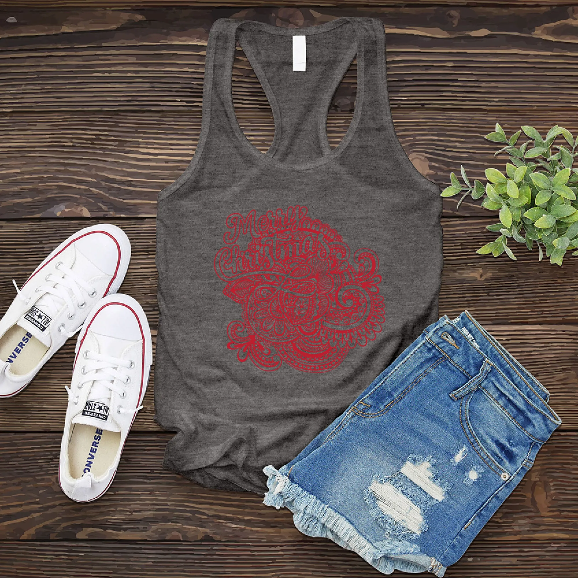Red Merry Christmas Mandala Women's Tank Top