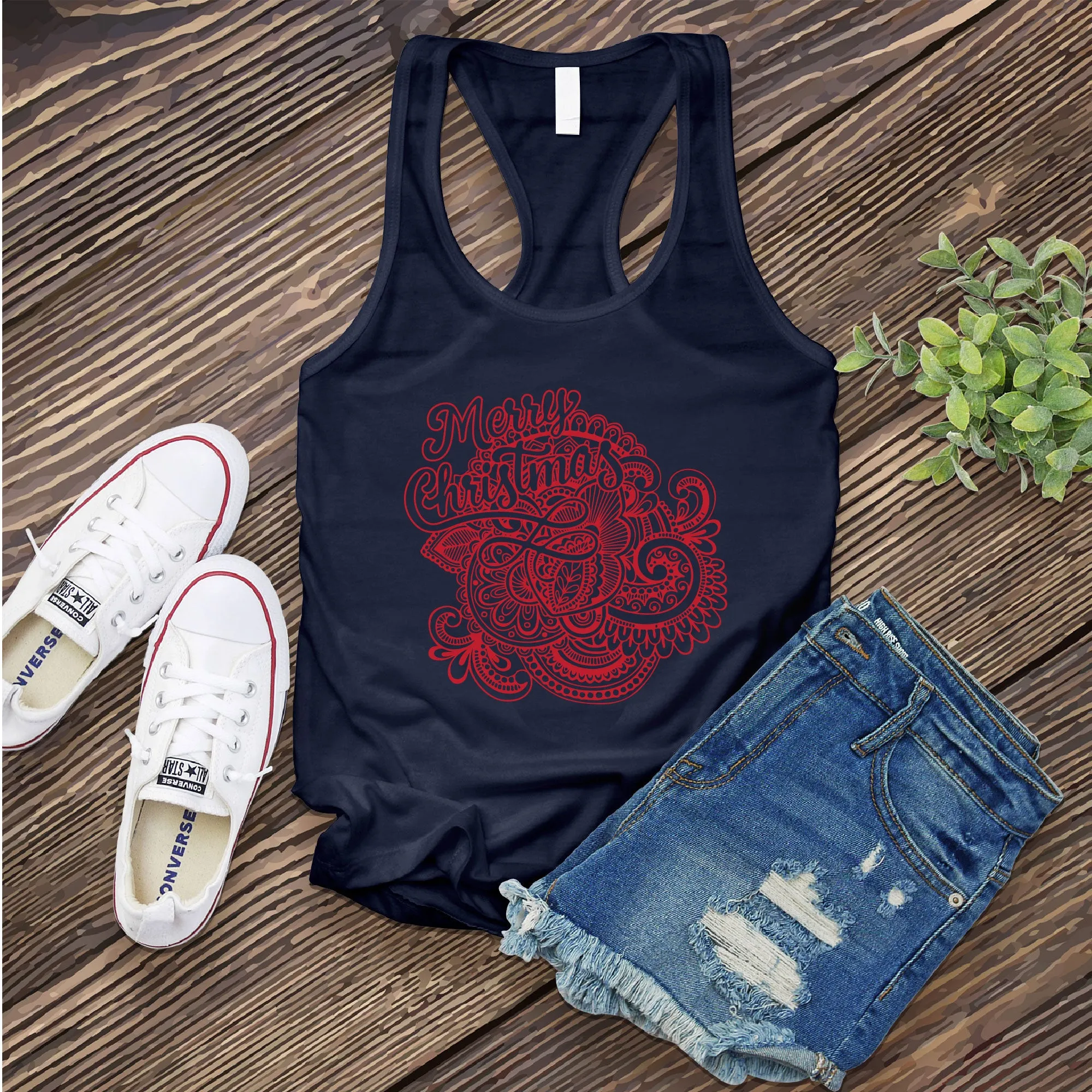 Red Merry Christmas Mandala Women's Tank Top