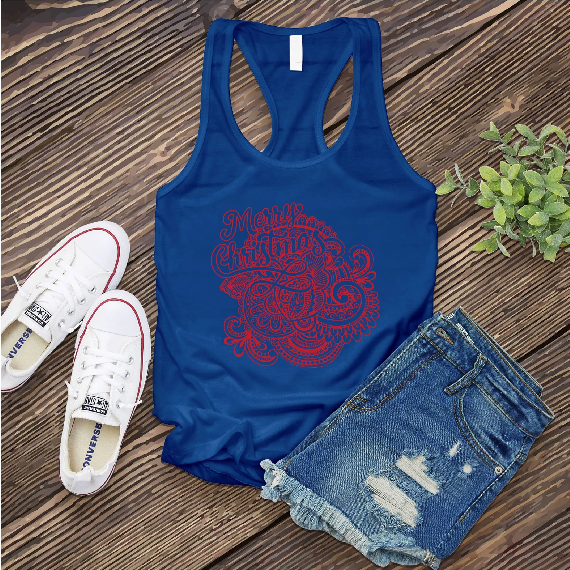 Red Merry Christmas Mandala Women's Tank Top