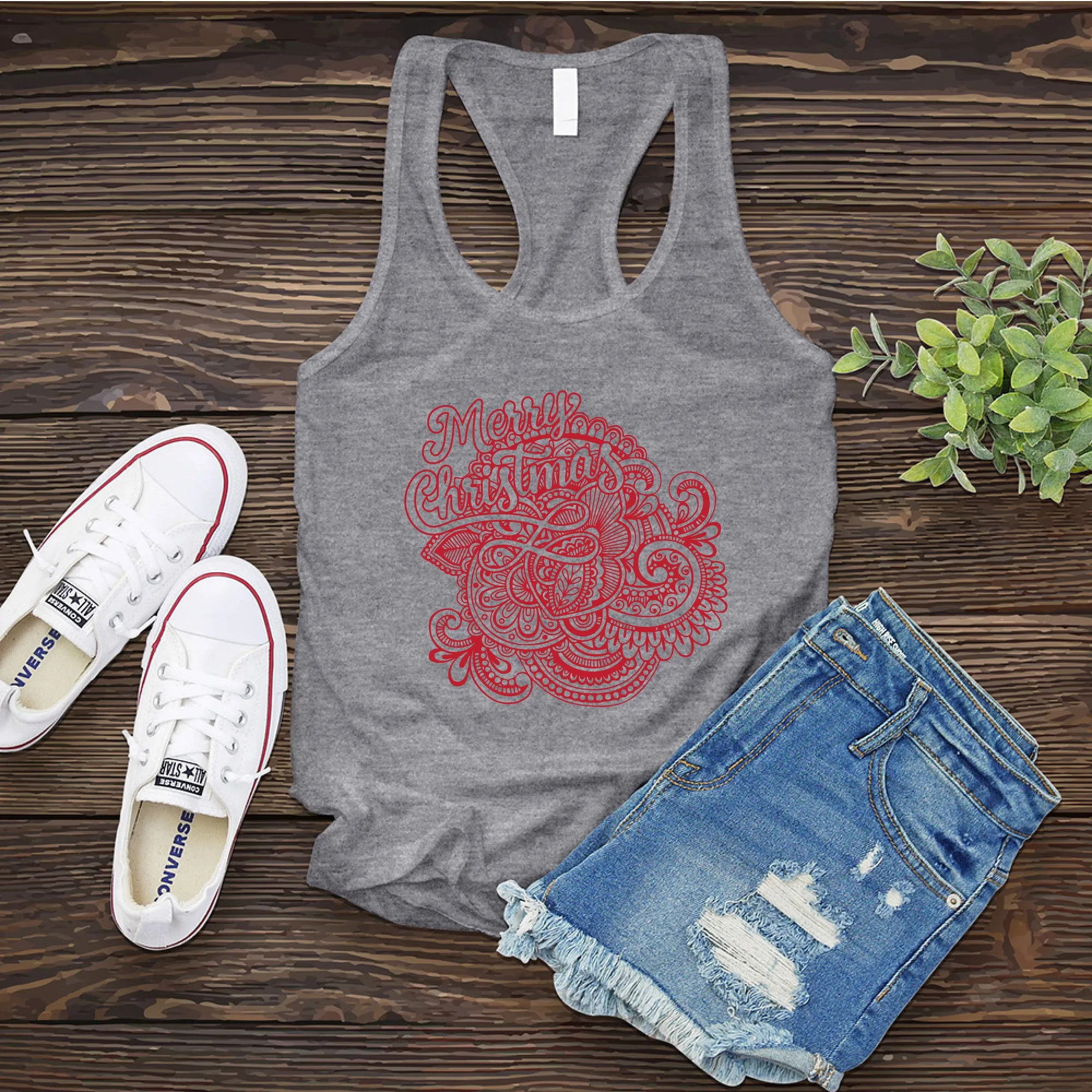 Red Merry Christmas Mandala Women's Tank Top