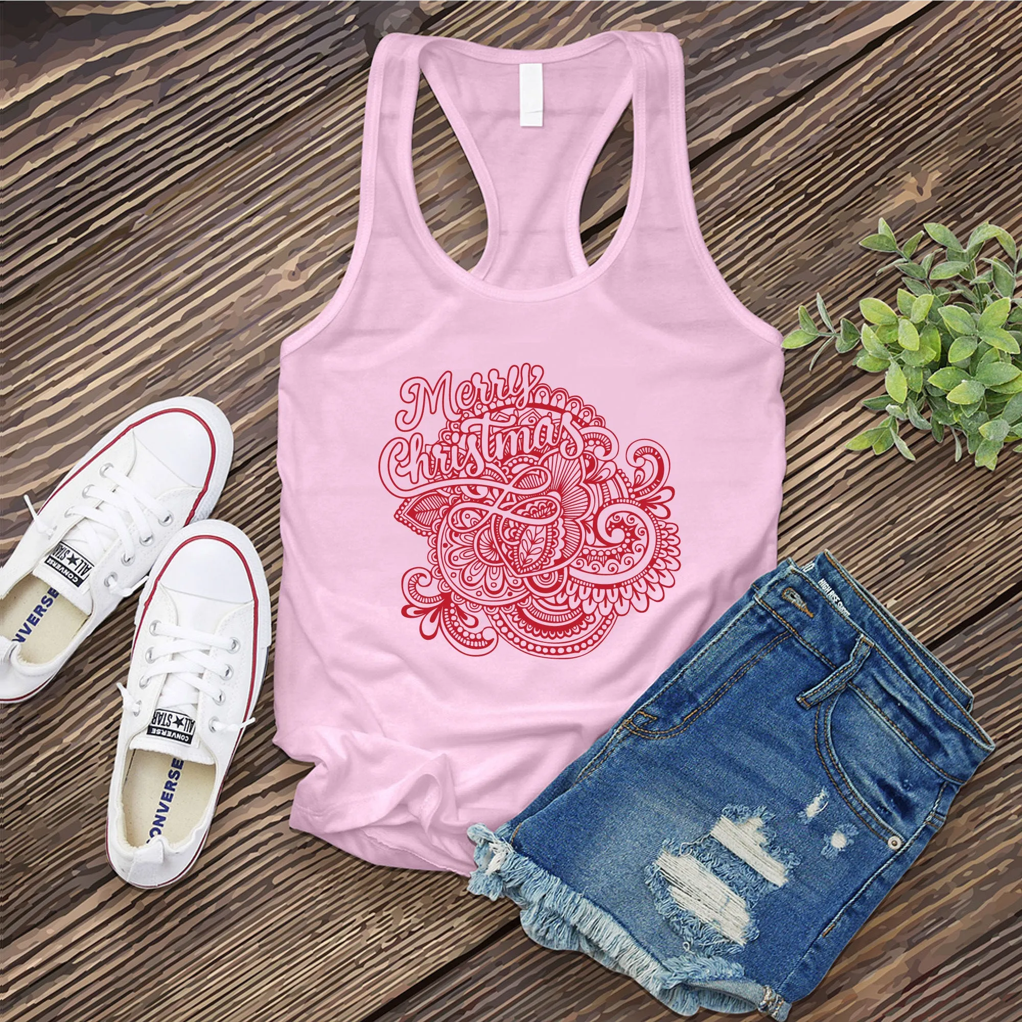 Red Merry Christmas Mandala Women's Tank Top