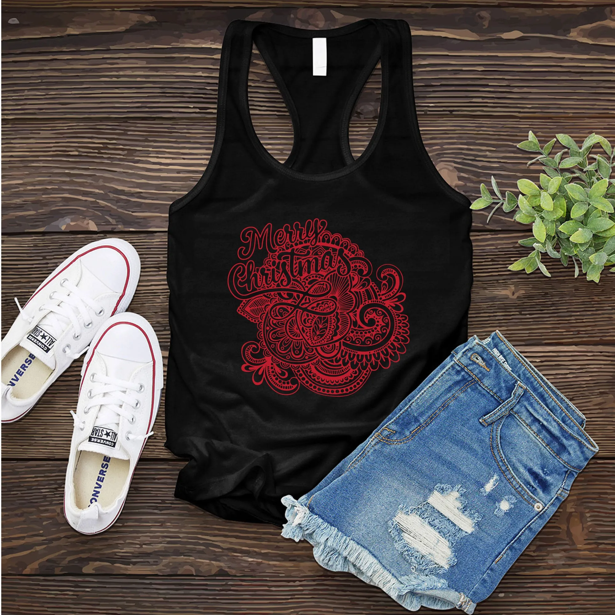Red Merry Christmas Mandala Women's Tank Top