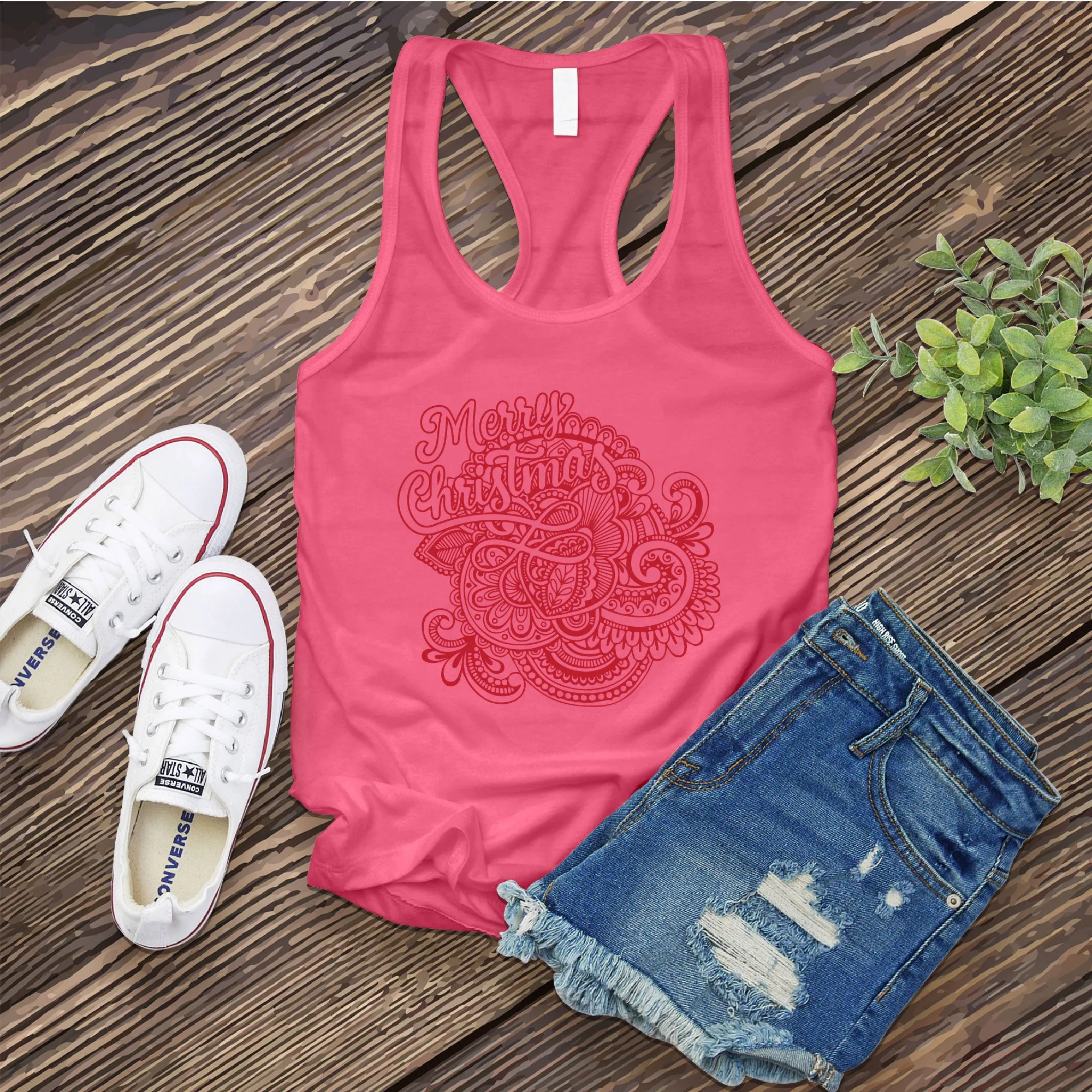 Red Merry Christmas Mandala Women's Tank Top