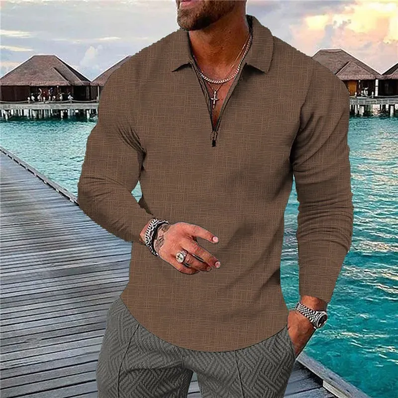 Riolio Spring Men's plus Size S-5XL British Style Casual Polo Long Sleeve Solid Color